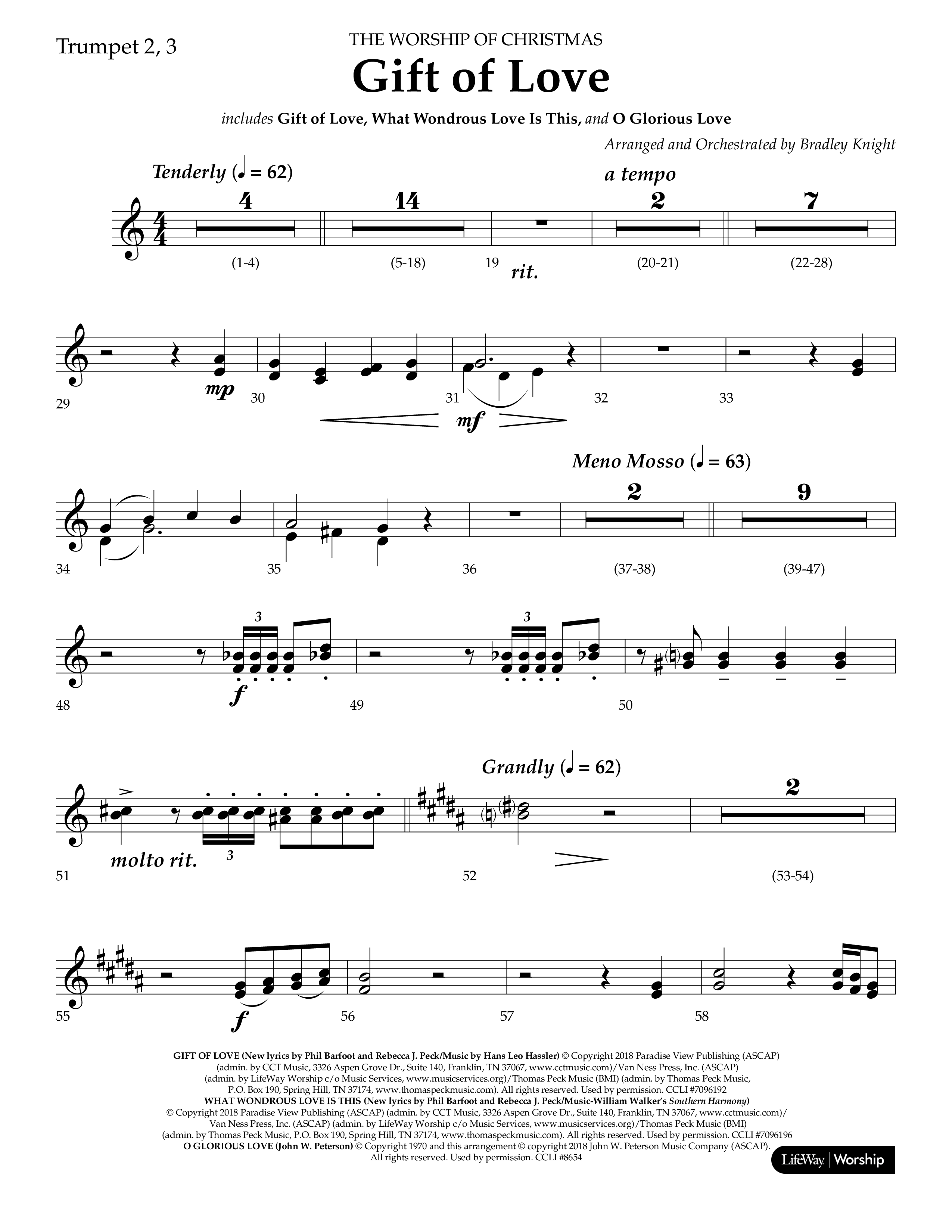Gift Of Love (Choral Anthem SATB) Trumpet 2/3 (Lifeway Choral / Arr. Bradley Knight)