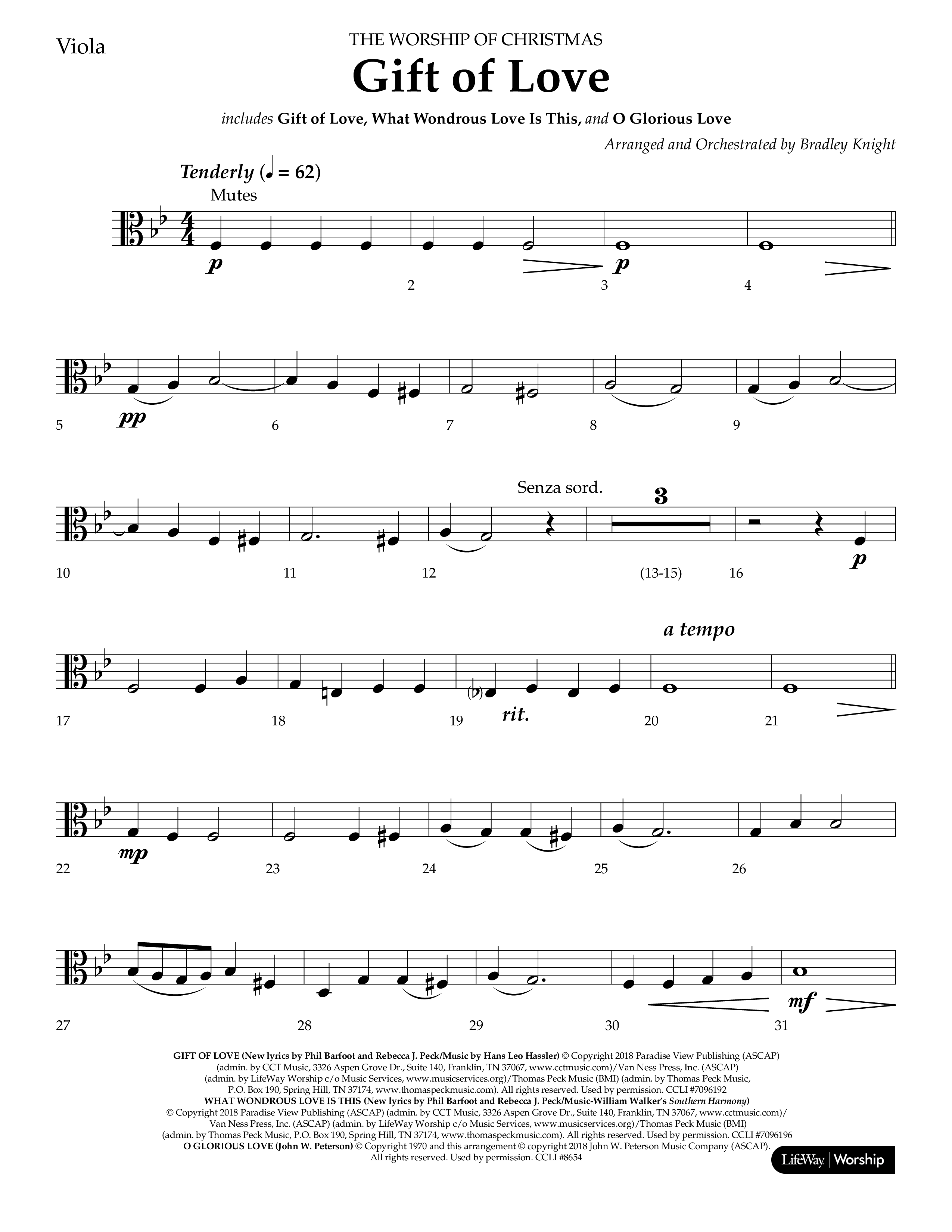Gift Of Love (Choral Anthem SATB) Viola (Lifeway Choral / Arr. Bradley Knight)