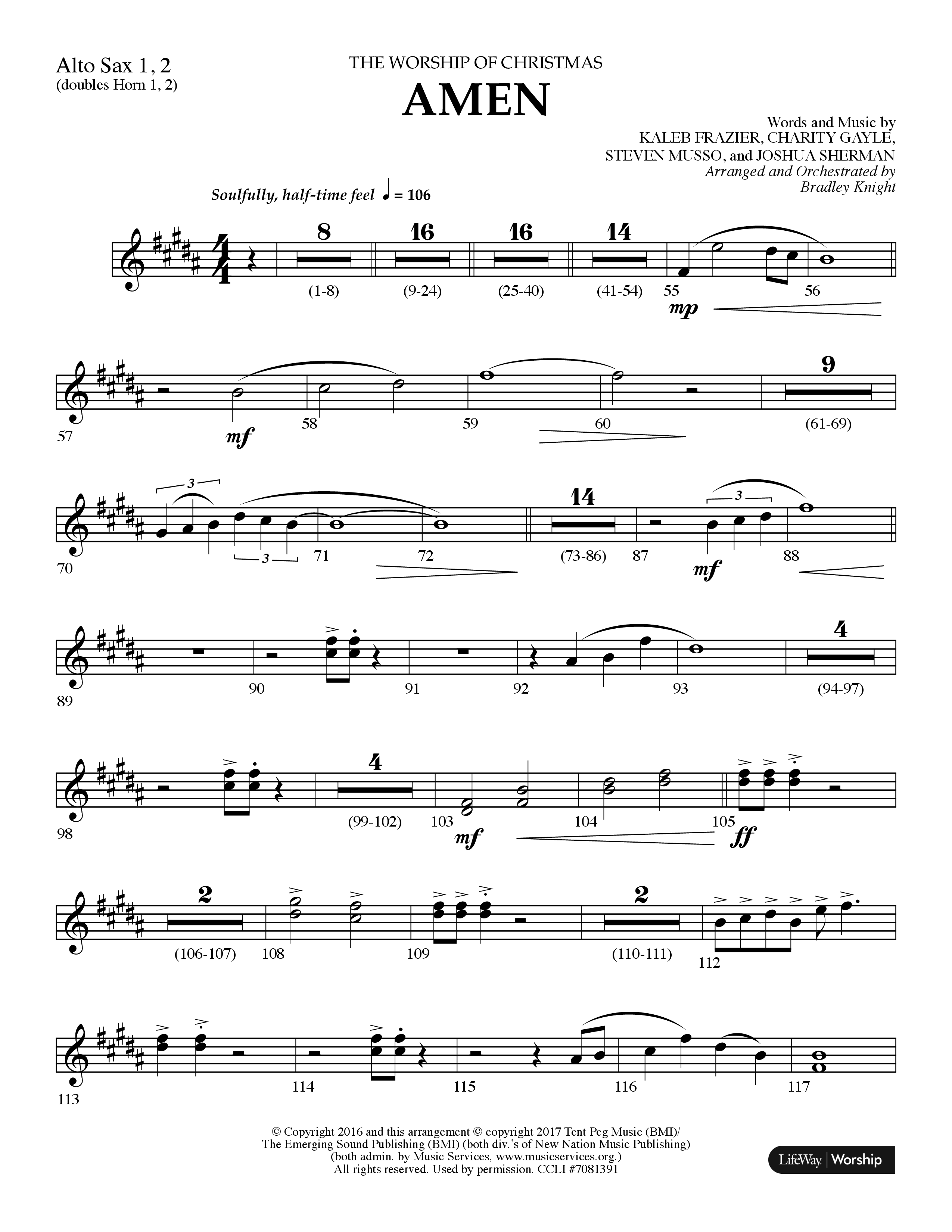 Amen (Choral Anthem SATB) Alto Sax 1/2 (Lifeway Choral / Arr. Bradley Knight)