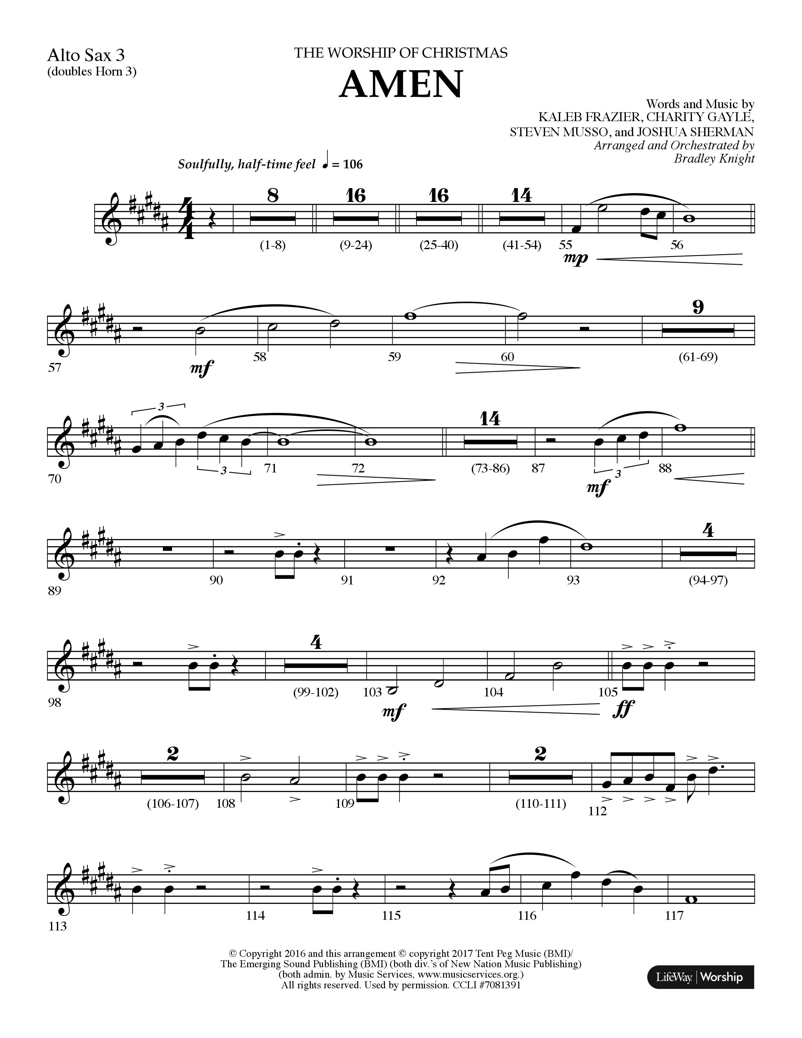 Amen (Choral Anthem SATB) Alto Sax (Lifeway Choral / Arr. Bradley Knight)