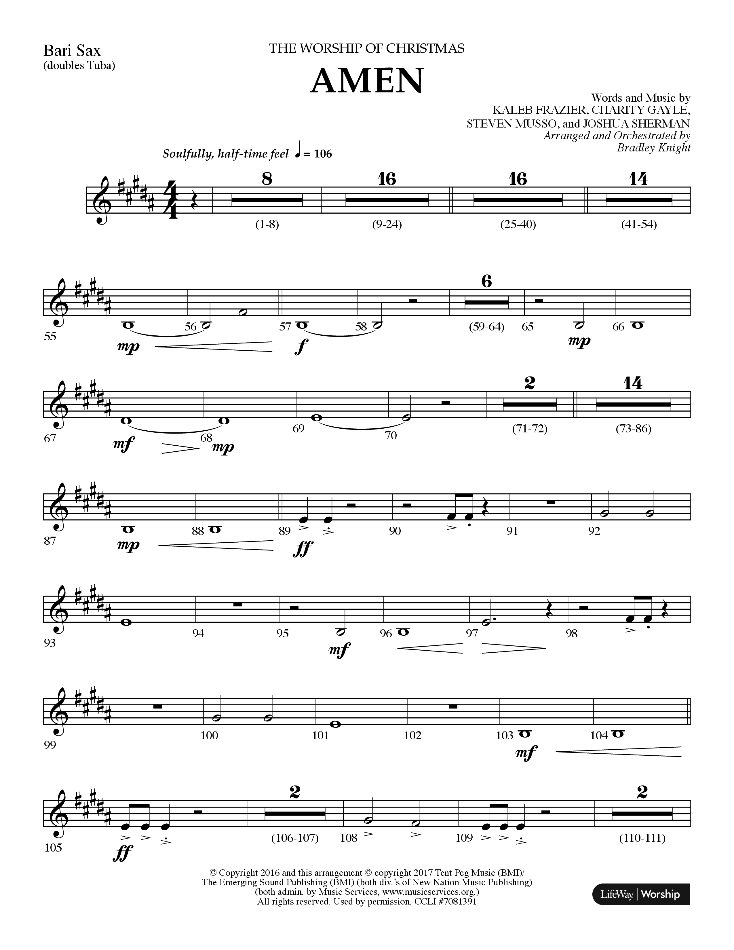 Amen (Choral Anthem SATB) Bari Sax (Lifeway Choral / Arr. Bradley Knight)