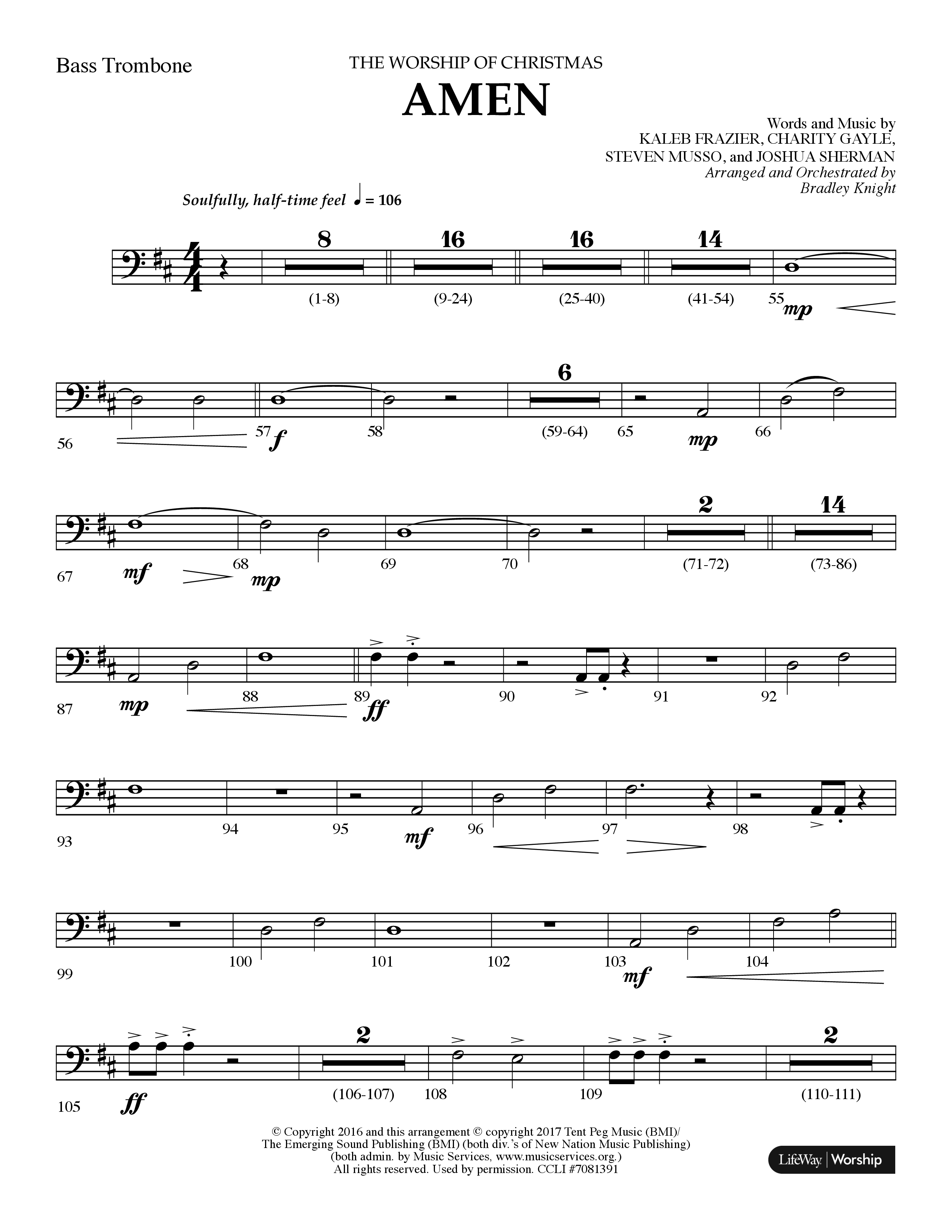 Amen (Choral Anthem SATB) Bass Trombone (Lifeway Choral / Arr. Bradley Knight)