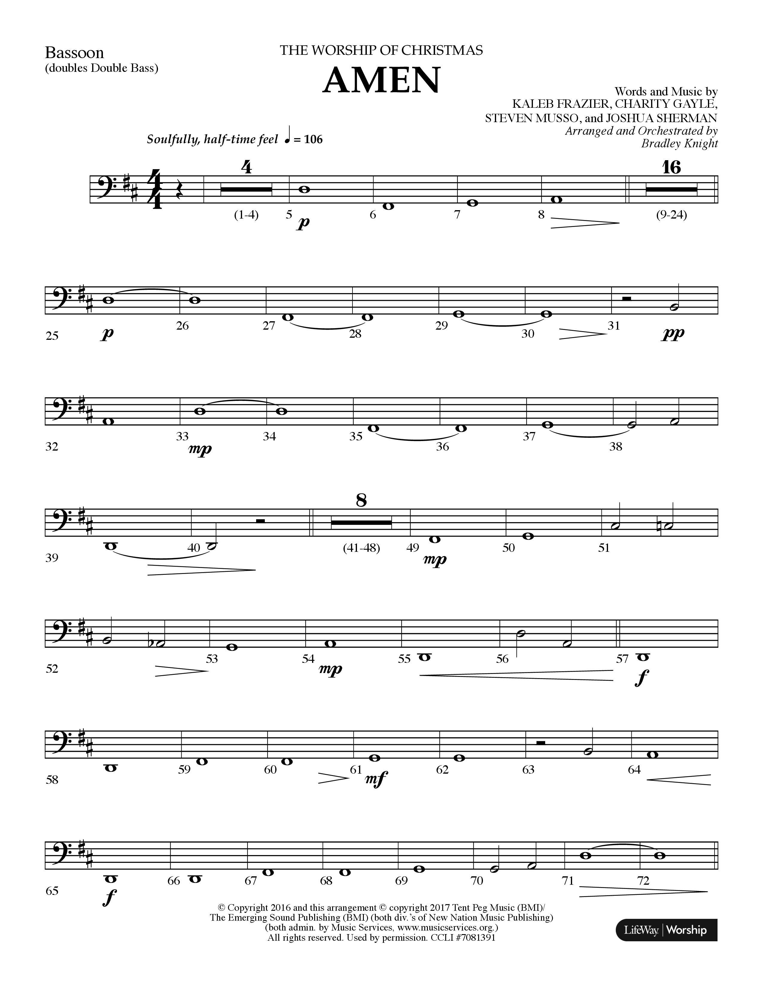 Amen (Choral Anthem SATB) Bassoon (Lifeway Choral / Arr. Bradley Knight)