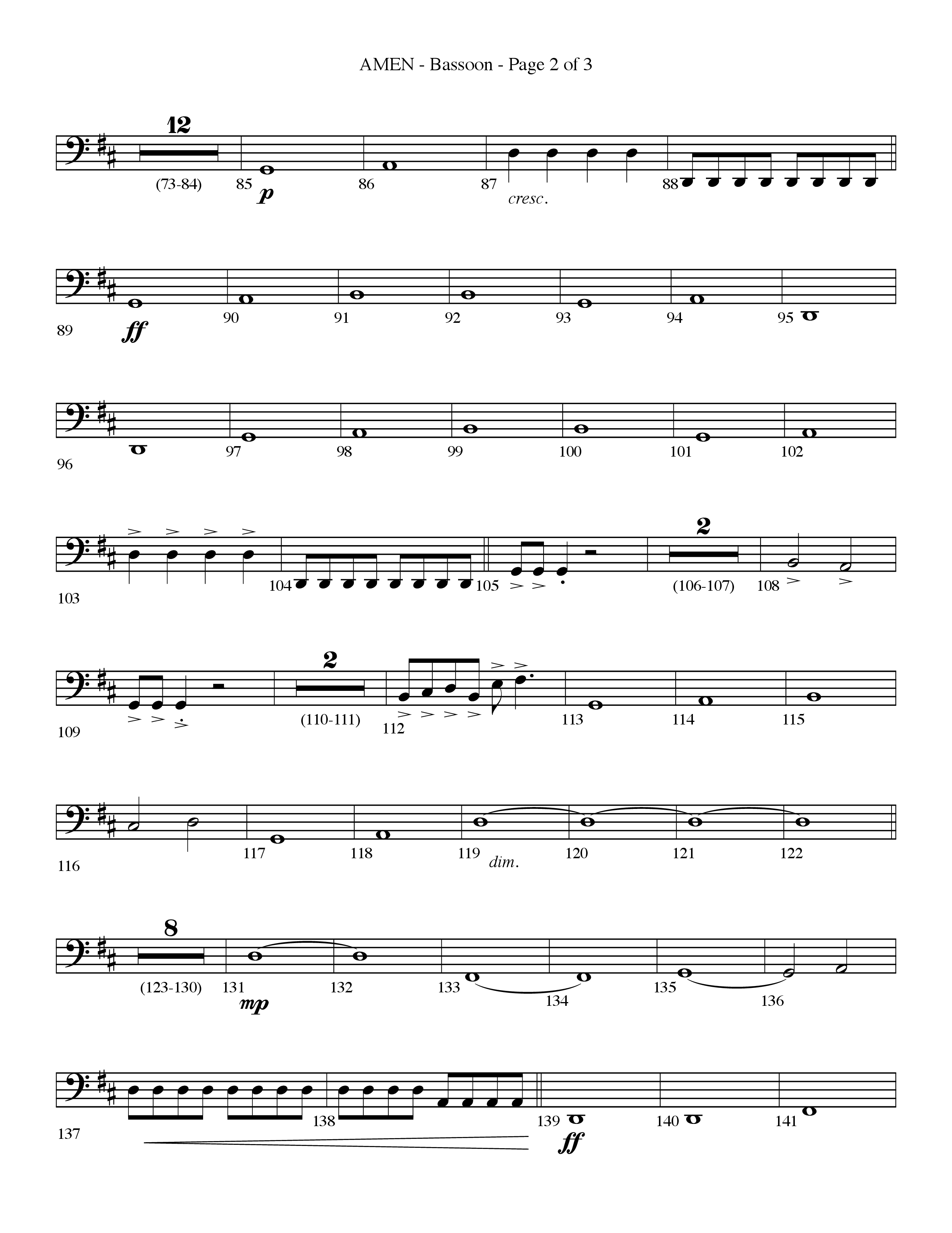 Amen (Choral Anthem SATB) Bassoon (Lifeway Choral / Arr. Bradley Knight)