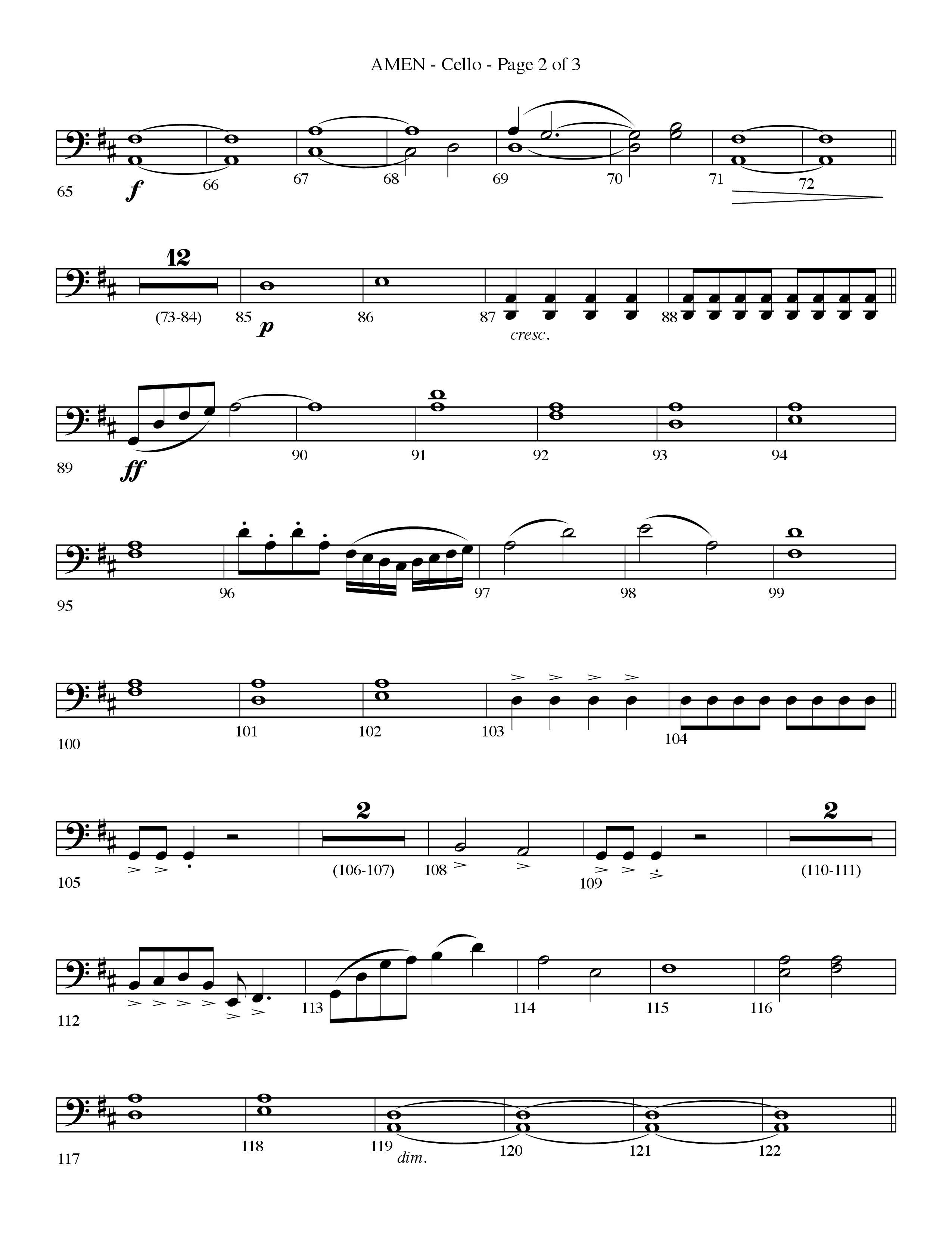 Amen (Choral Anthem SATB) Cello (Lifeway Choral / Arr. Bradley Knight)
