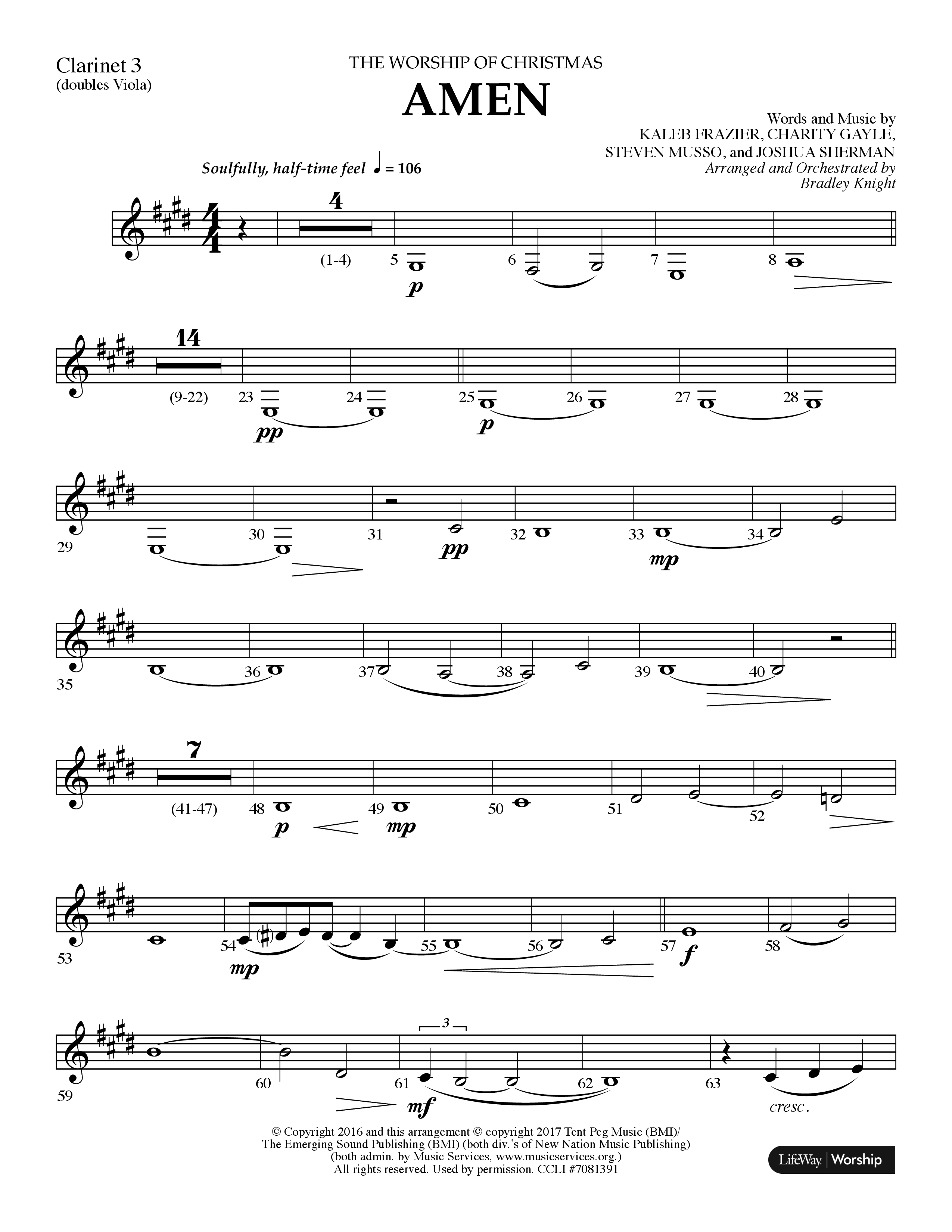 Amen (Choral Anthem SATB) Clarinet 3 (Lifeway Choral / Arr. Bradley Knight)