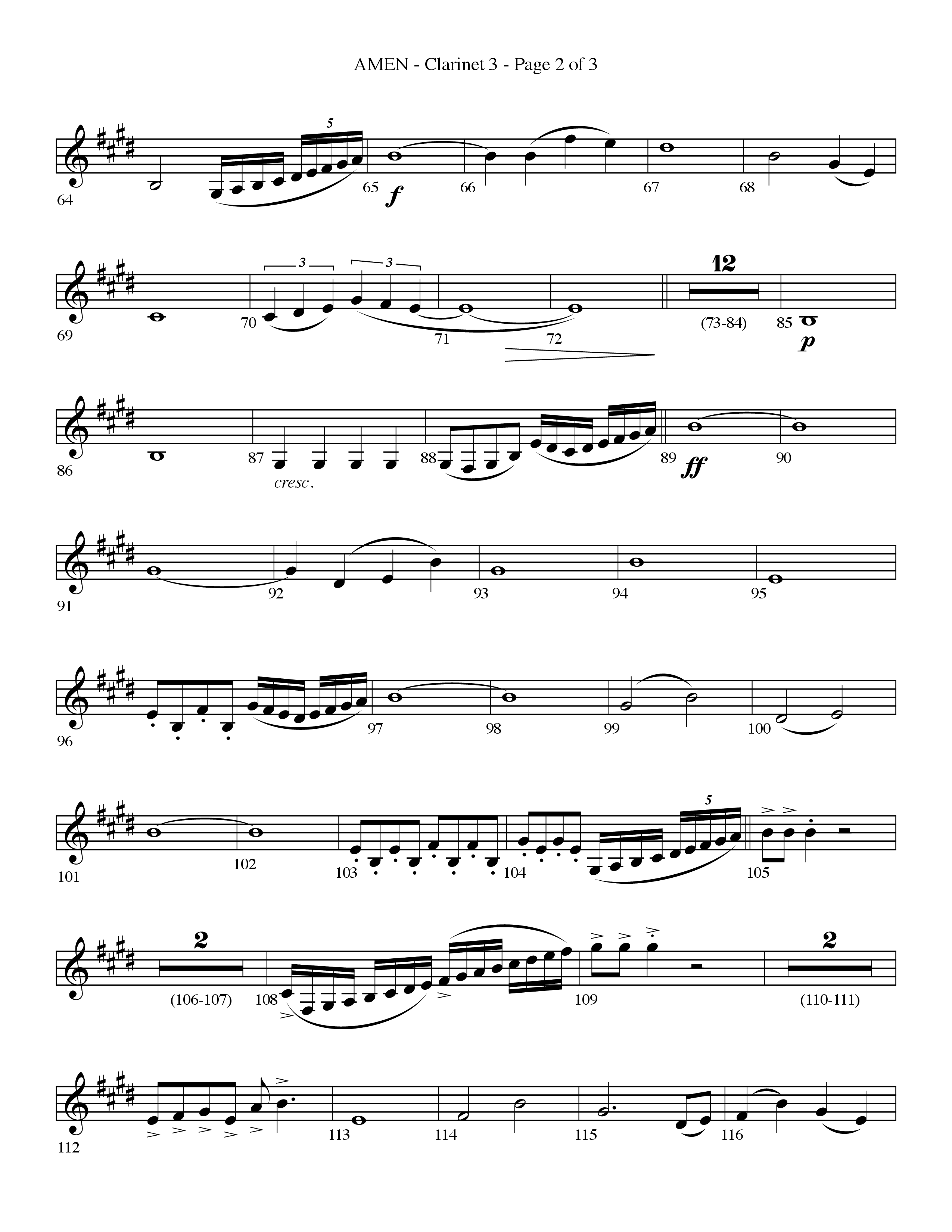 Amen (Choral Anthem SATB) Clarinet 3 (Lifeway Choral / Arr. Bradley Knight)