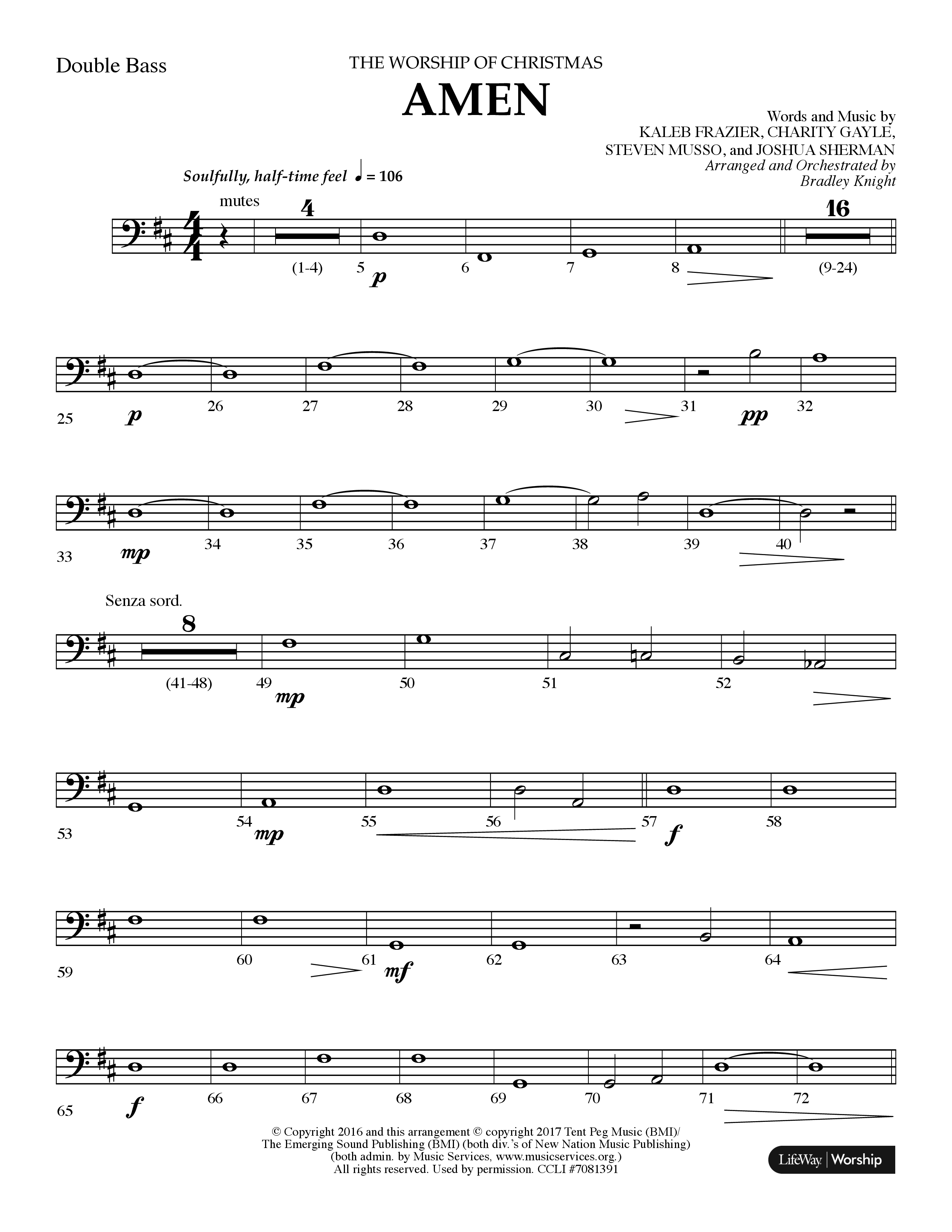 Amen (Choral Anthem SATB) Double Bass (Lifeway Choral / Arr. Bradley Knight)
