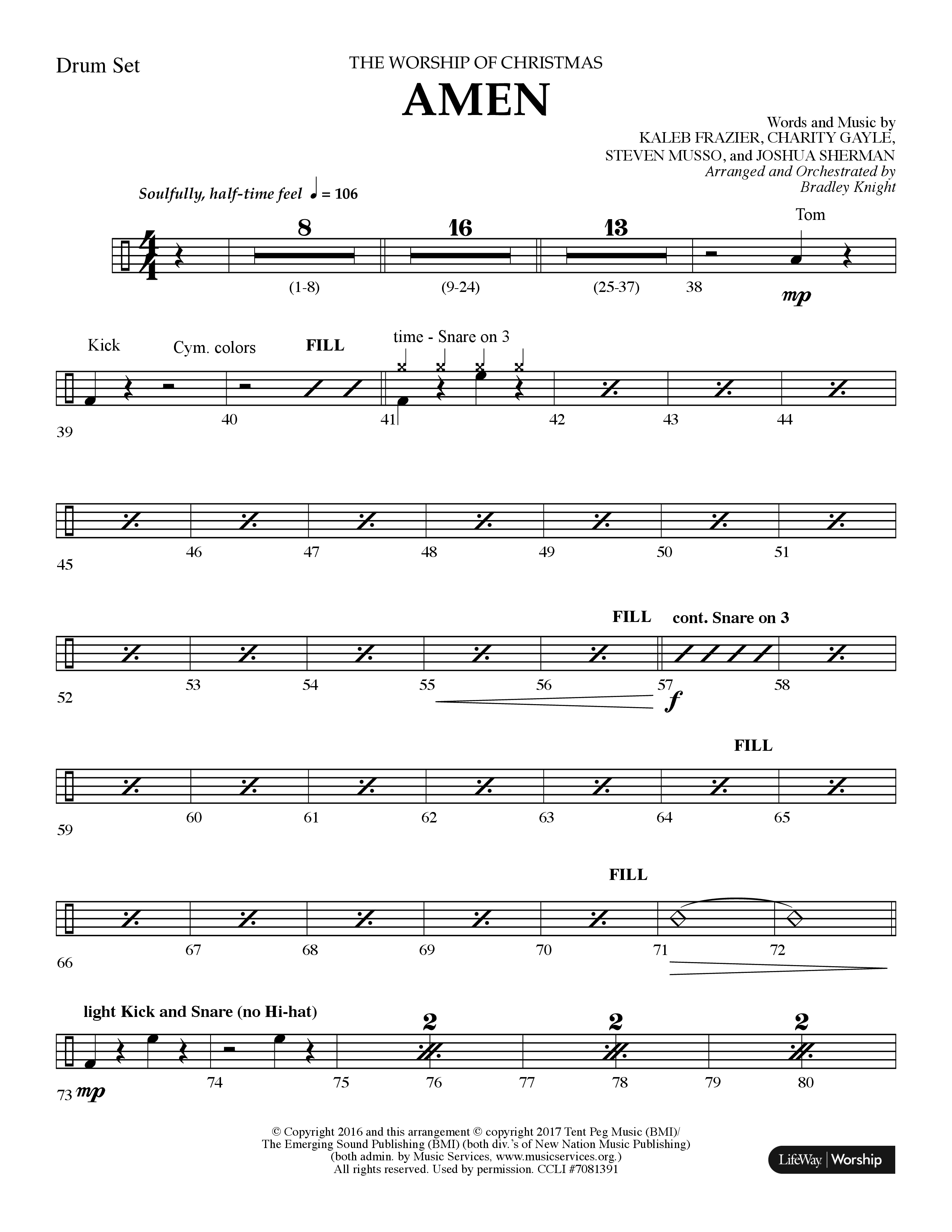 Amen (Choral Anthem SATB) Drum Set (Lifeway Choral / Arr. Bradley Knight)
