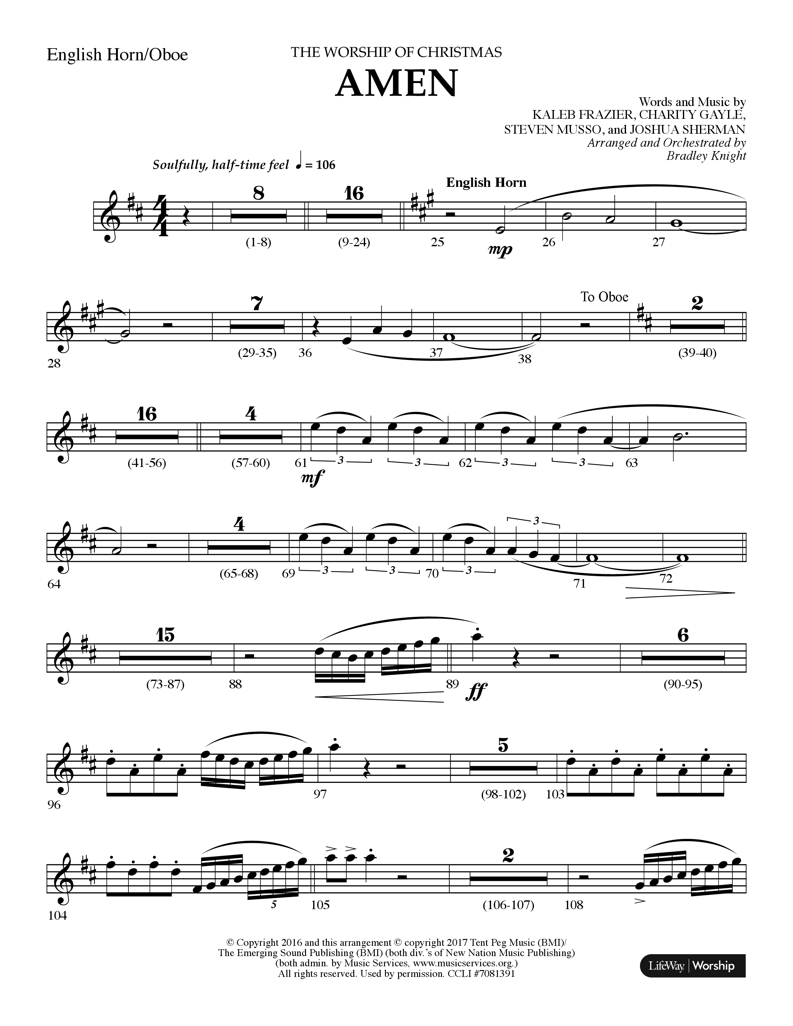 Amen (Choral Anthem SATB) English Horn (Lifeway Choral / Arr. Bradley Knight)