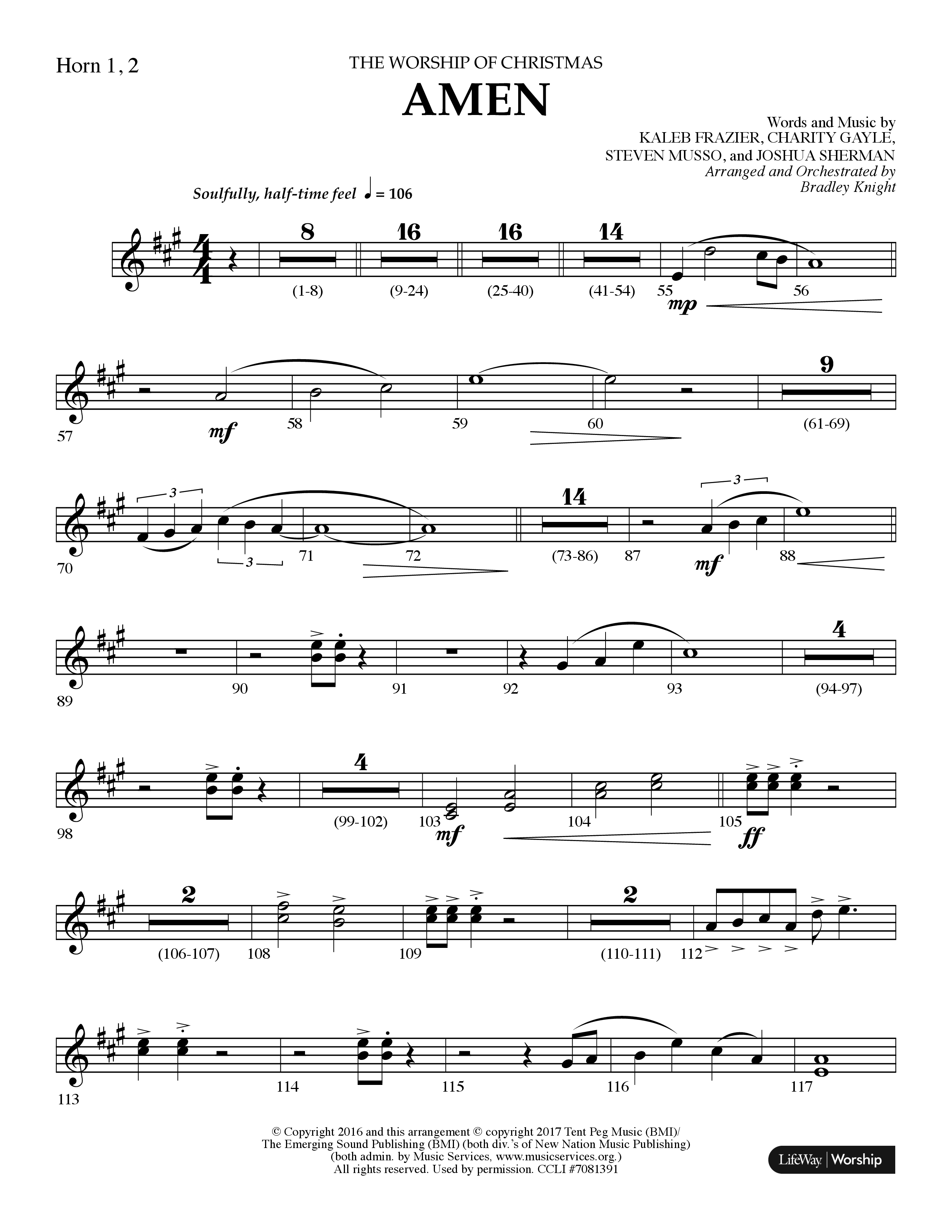 Amen (Choral Anthem SATB) French Horn 1/2 (Lifeway Choral / Arr. Bradley Knight)