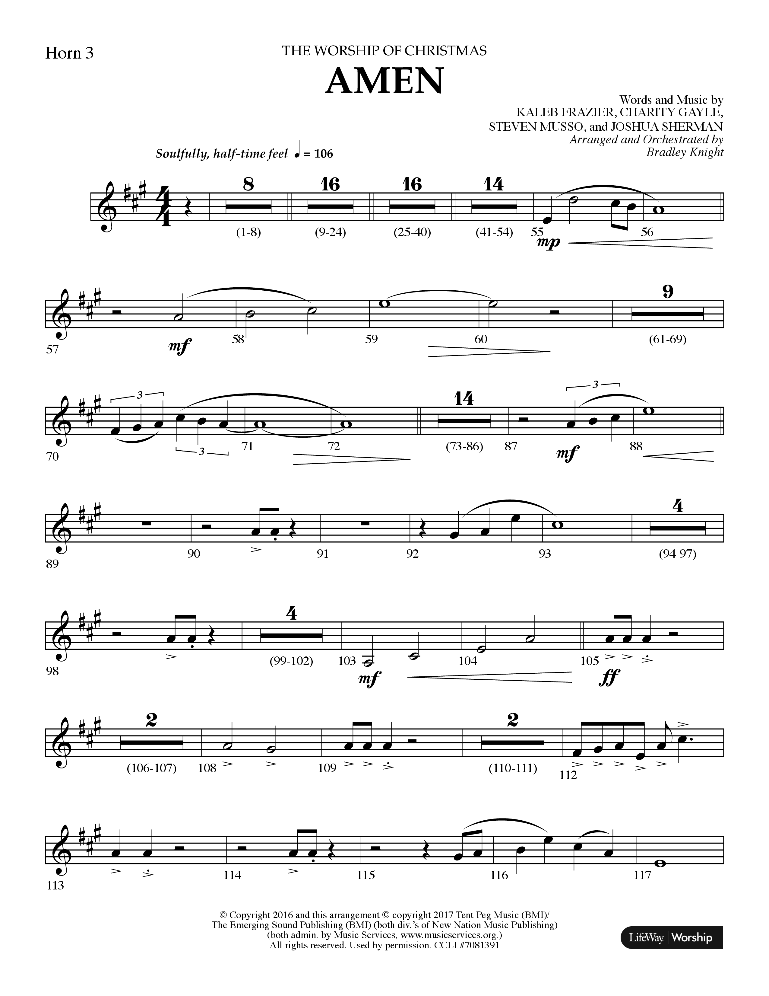 Amen (Choral Anthem SATB) French Horn 3 (Lifeway Choral / Arr. Bradley Knight)