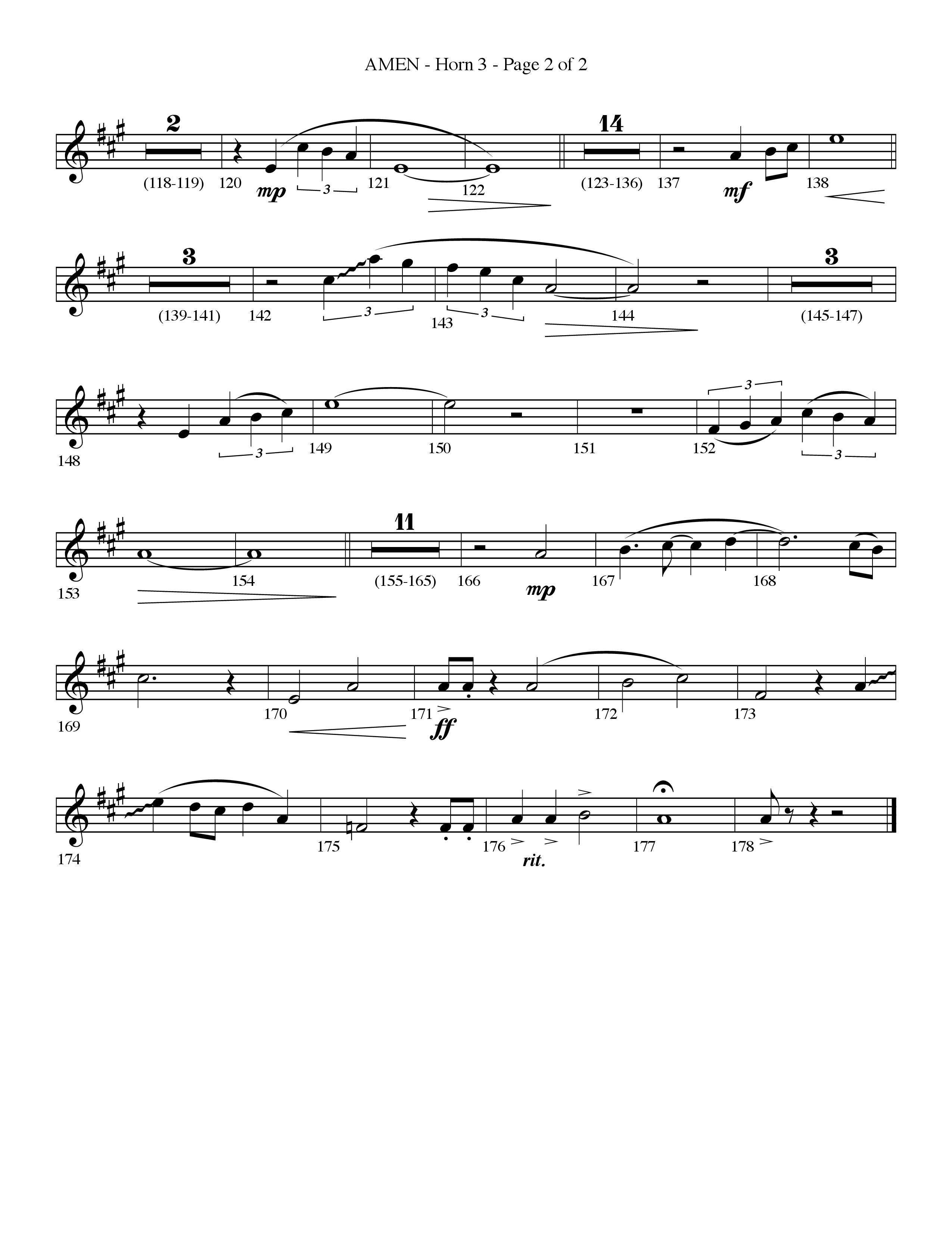 Amen (Choral Anthem SATB) French Horn 3 (Lifeway Choral / Arr. Bradley Knight)