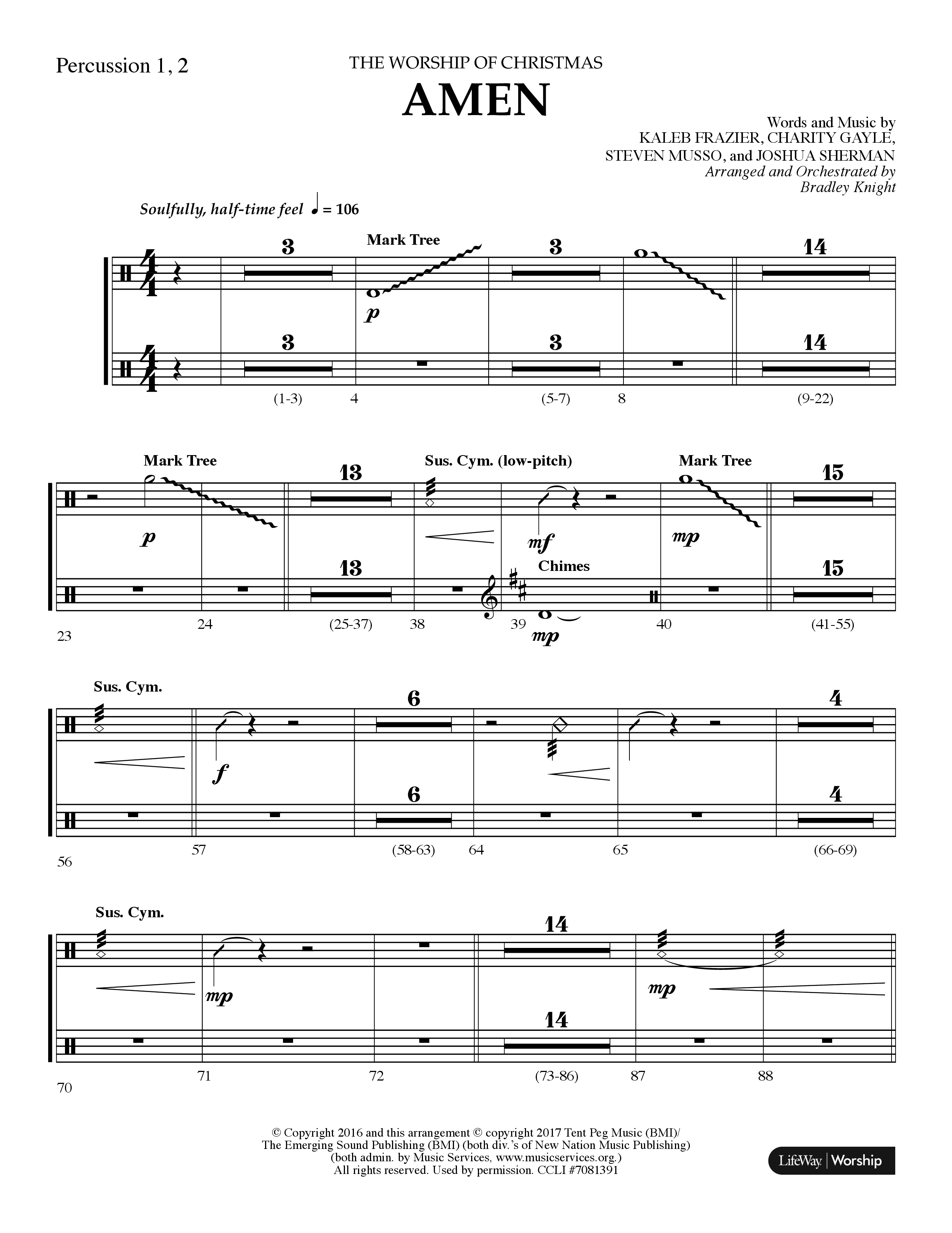 Amen (Choral Anthem SATB) Percussion 1/2 (Lifeway Choral / Arr. Bradley Knight)
