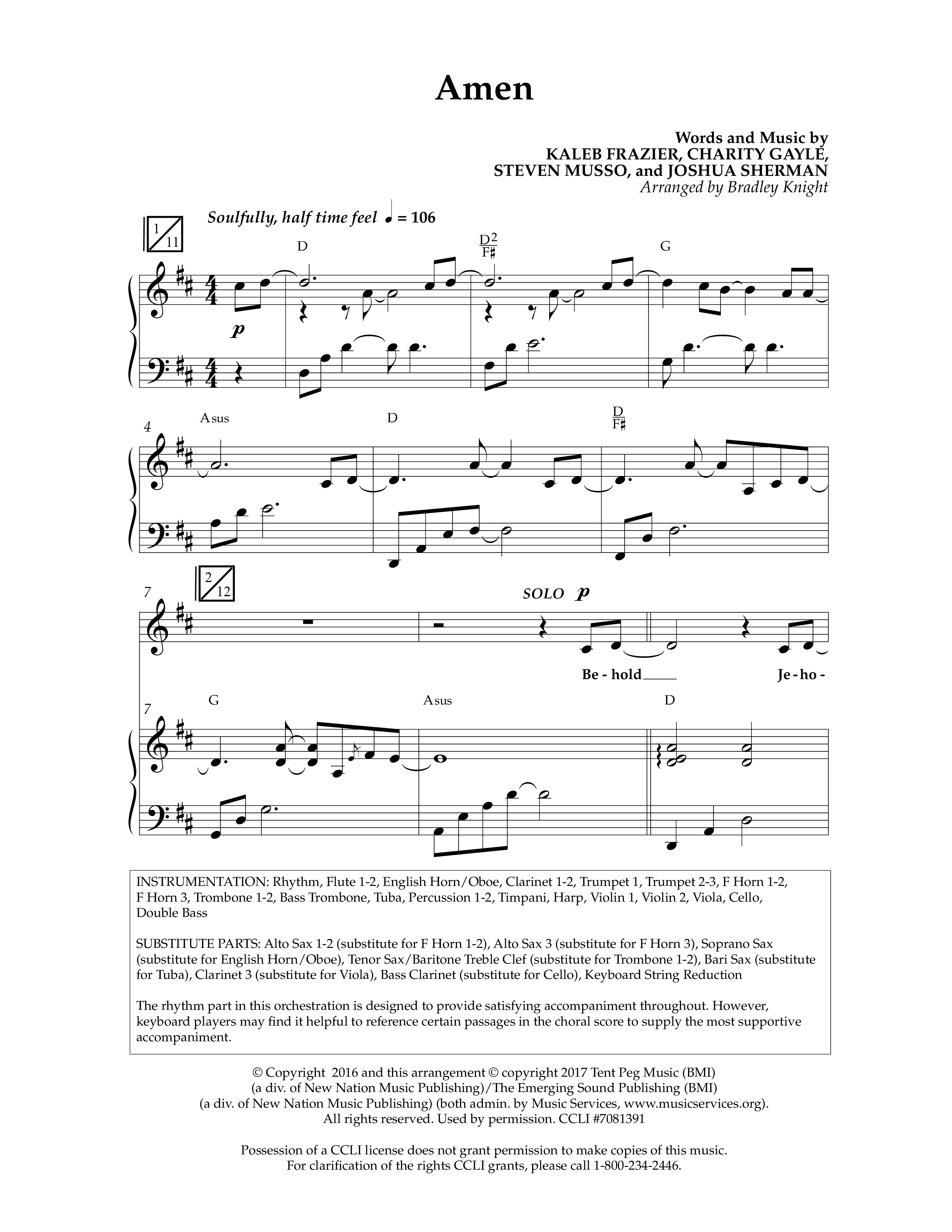Amen (Choral Anthem SATB) Anthem (SATB/Piano) (Lifeway Choral / Arr. Bradley Knight)