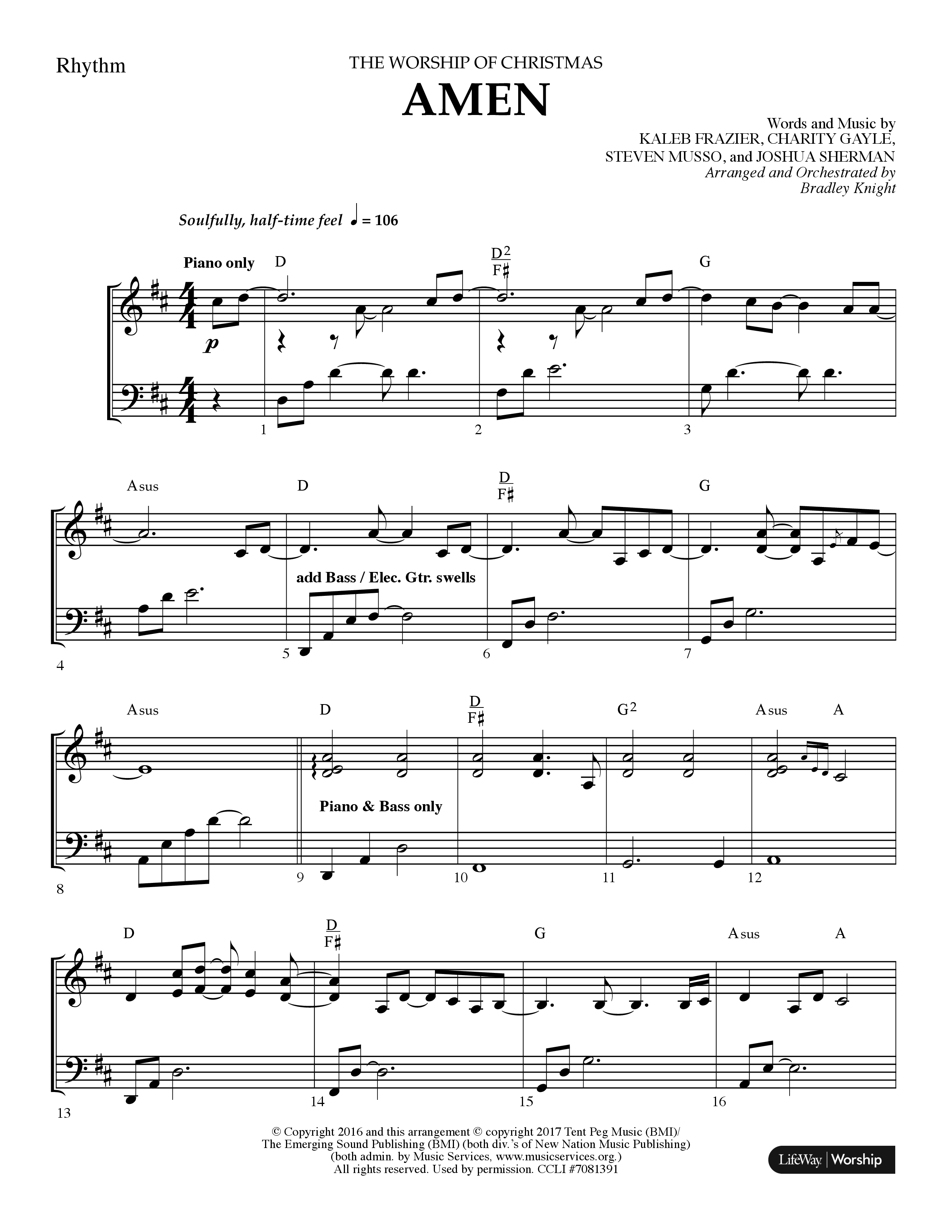 Amen (Choral Anthem SATB) Rhythm Chart (Lifeway Choral / Arr. Bradley Knight)