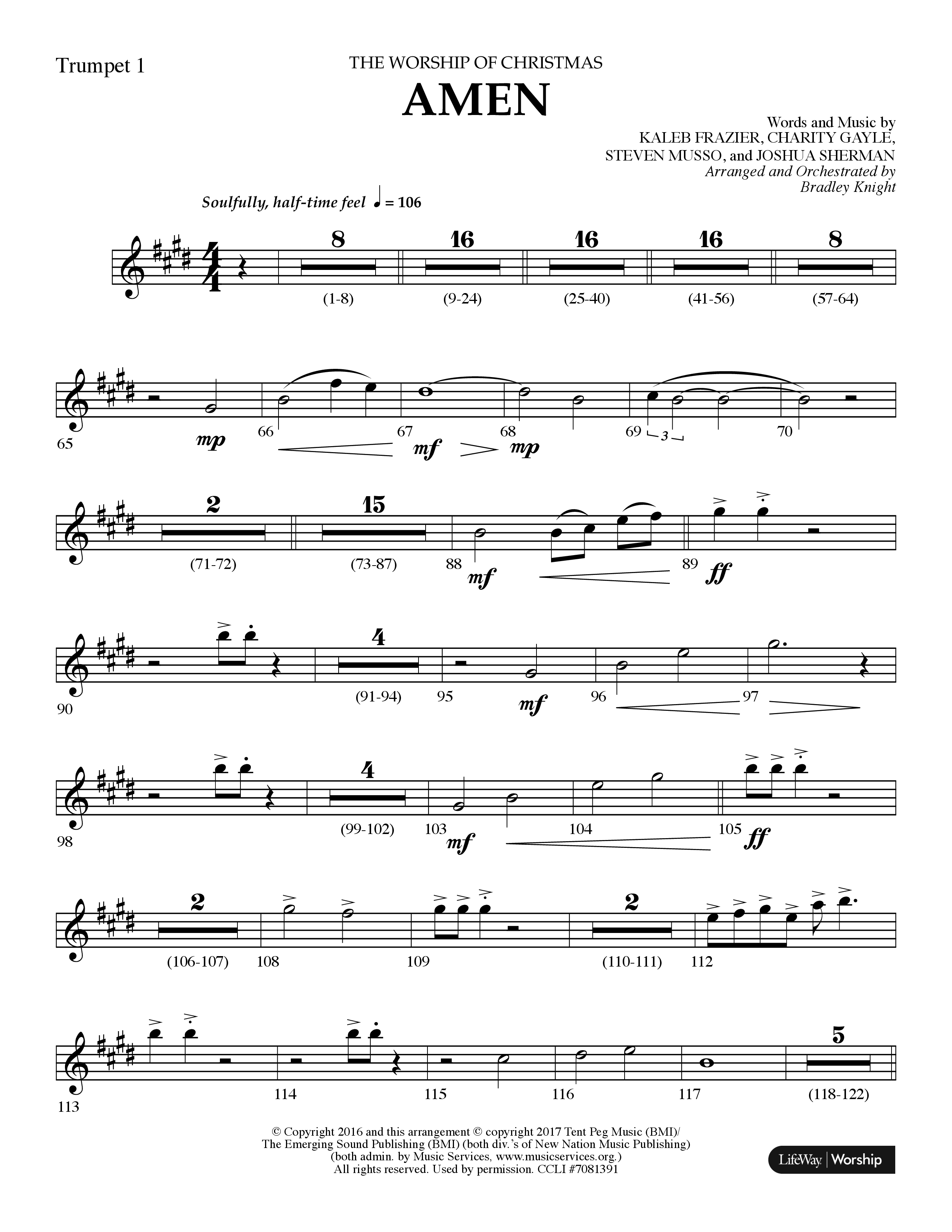 Amen (Choral Anthem SATB) Trumpet 1 (Lifeway Choral / Arr. Bradley Knight)