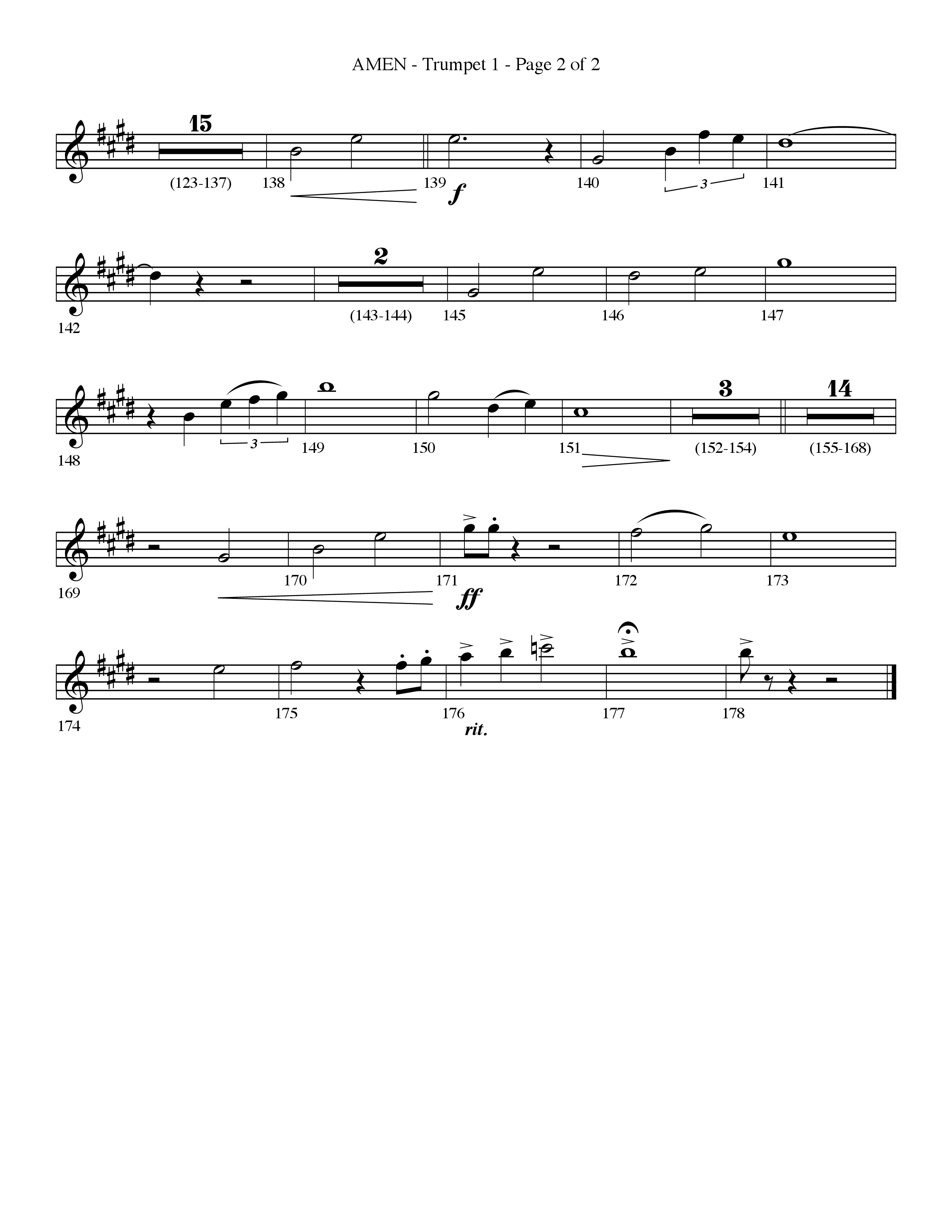 Amen (Choral Anthem SATB) Trumpet 1 (Lifeway Choral / Arr. Bradley Knight)
