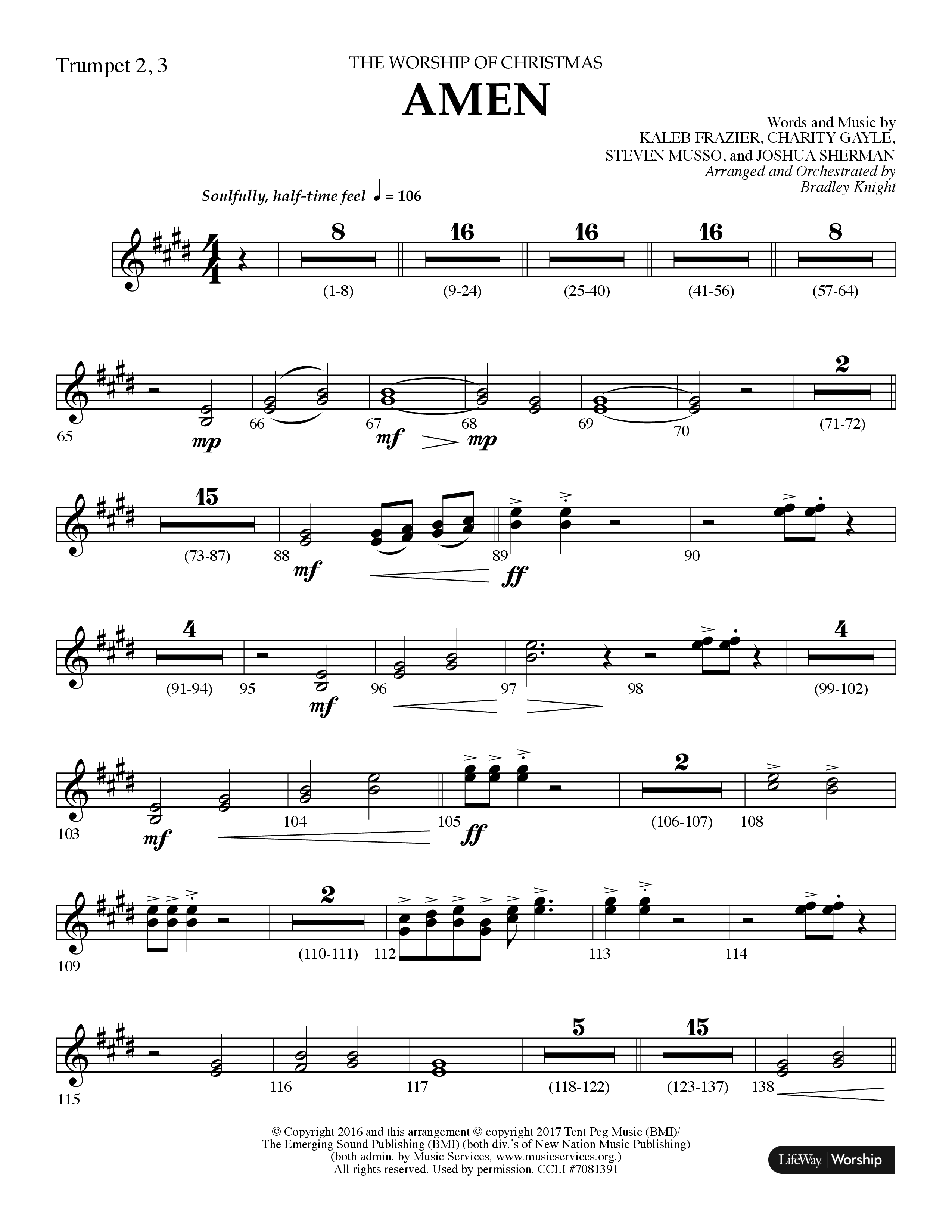 Amen (Choral Anthem SATB) Trumpet 2/3 (Lifeway Choral / Arr. Bradley Knight)