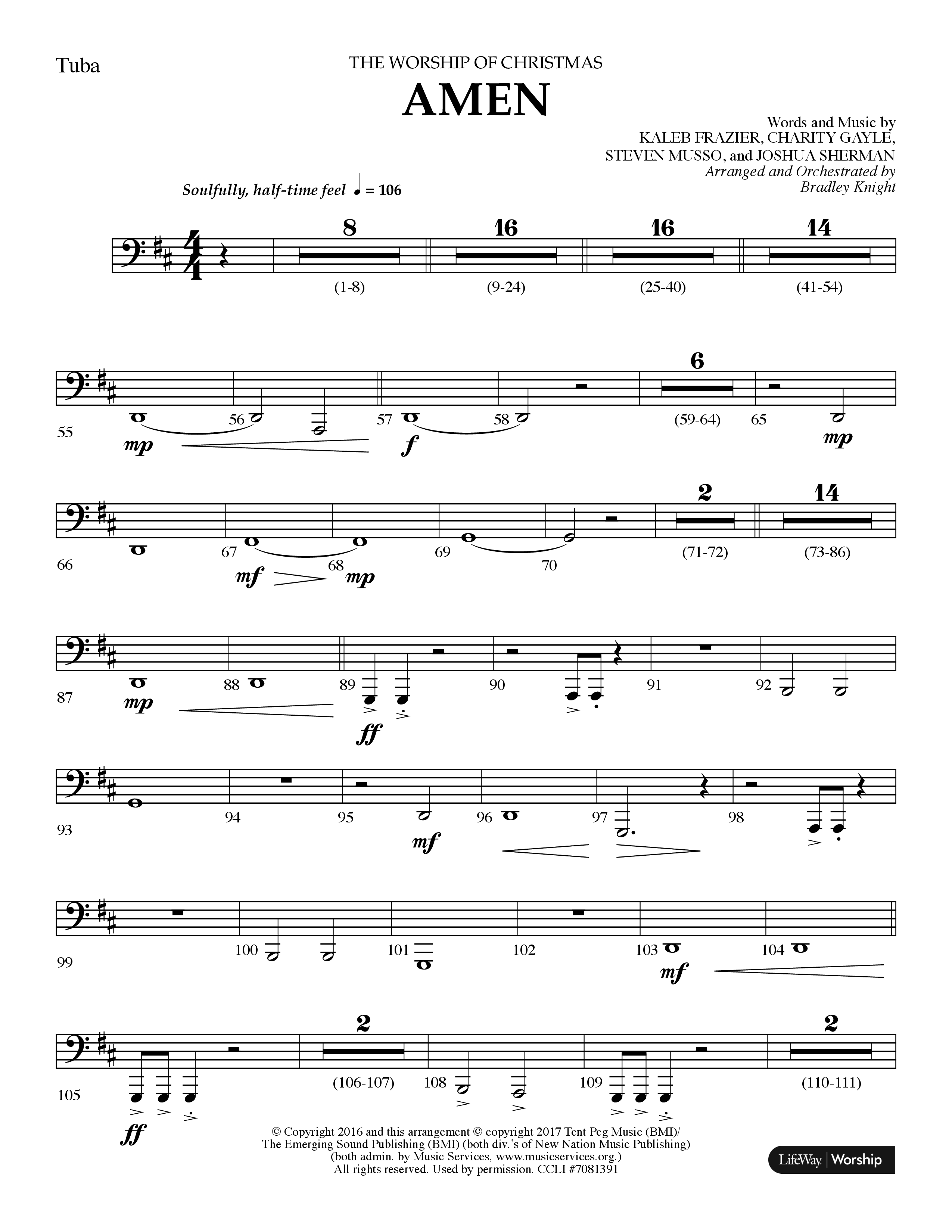 Amen (Choral Anthem SATB) Tuba (Lifeway Choral / Arr. Bradley Knight)