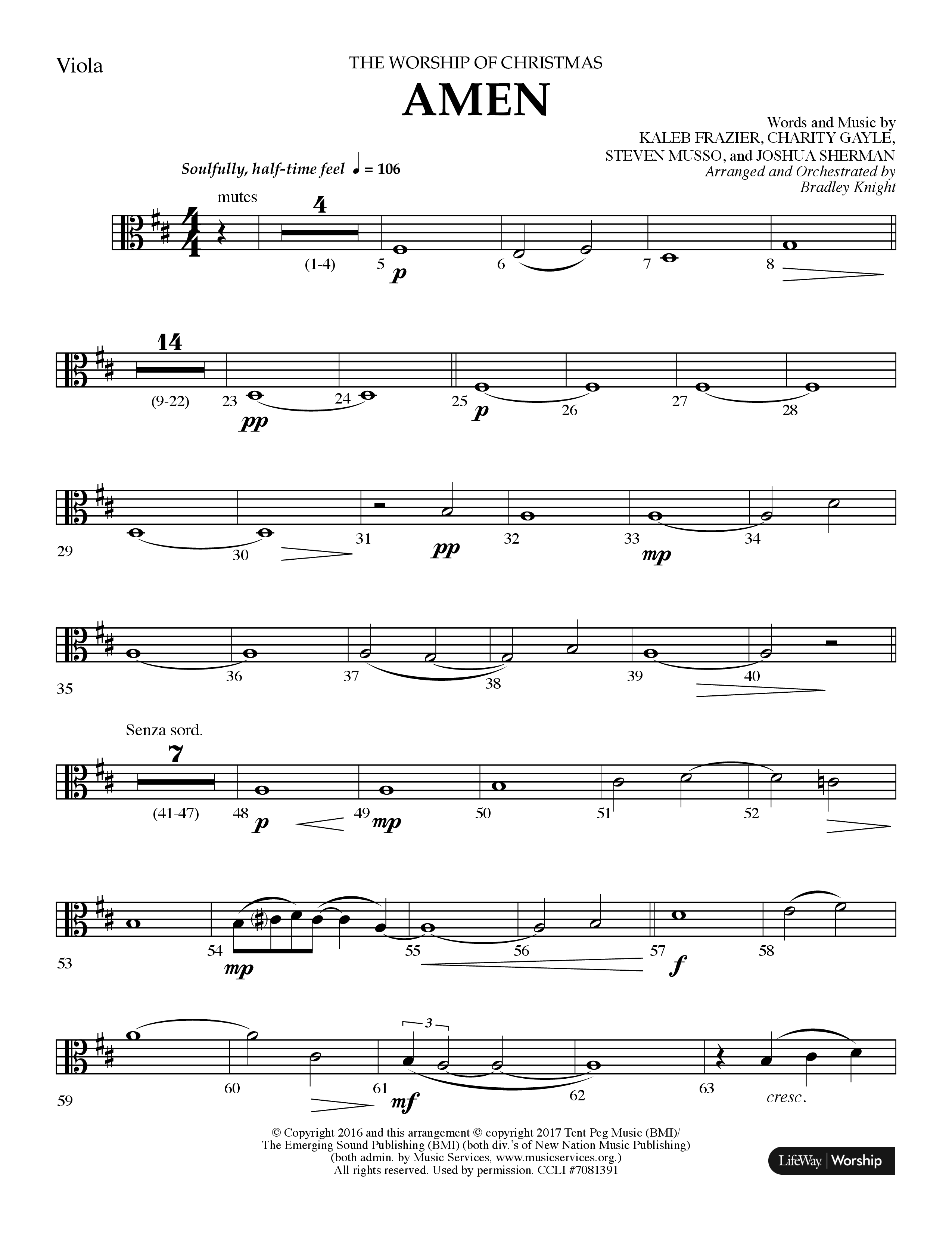 Amen (Choral Anthem SATB) Viola (Lifeway Choral / Arr. Bradley Knight)