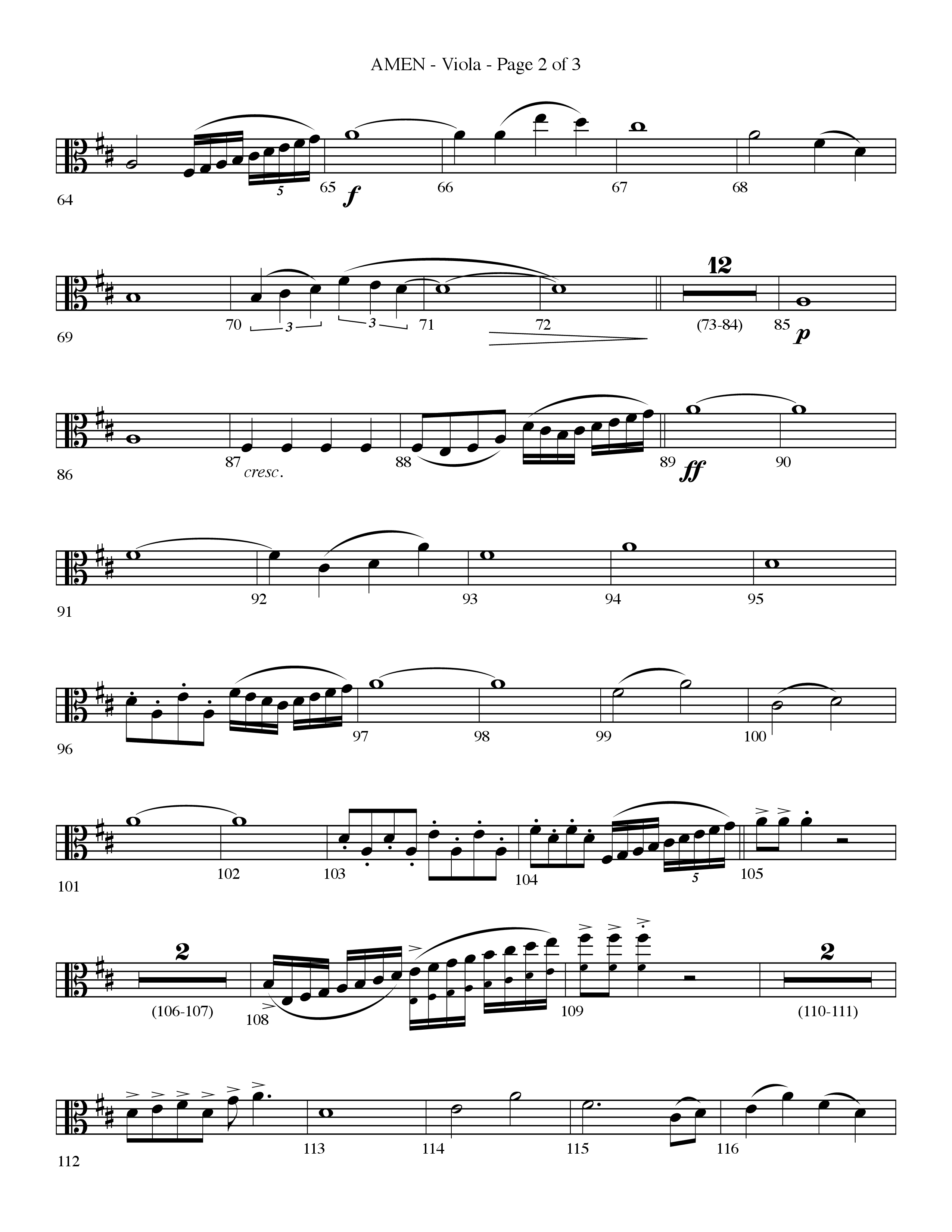 Amen (Choral Anthem SATB) Viola (Lifeway Choral / Arr. Bradley Knight)