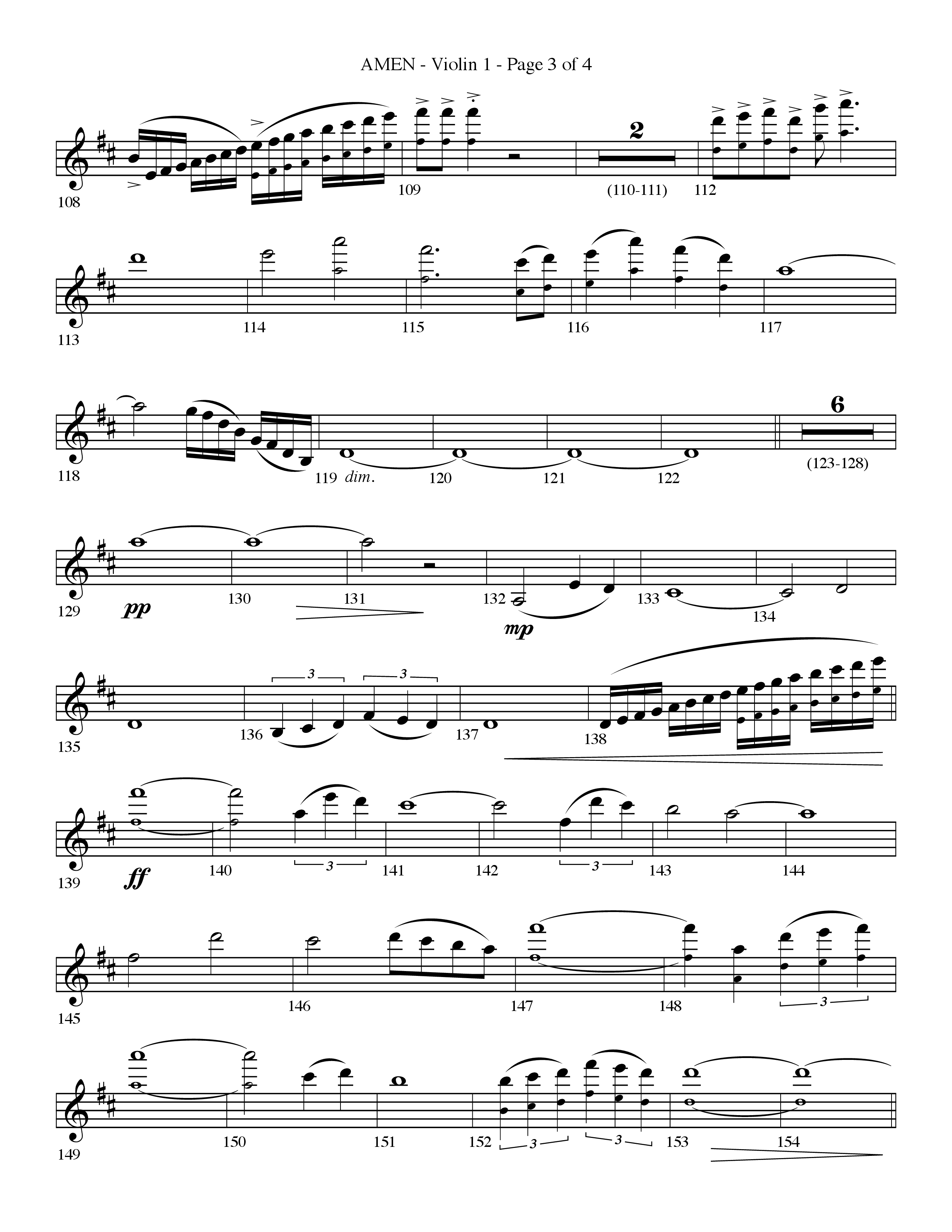 Amen (Choral Anthem SATB) Violin 1 (Lifeway Choral / Arr. Bradley Knight)