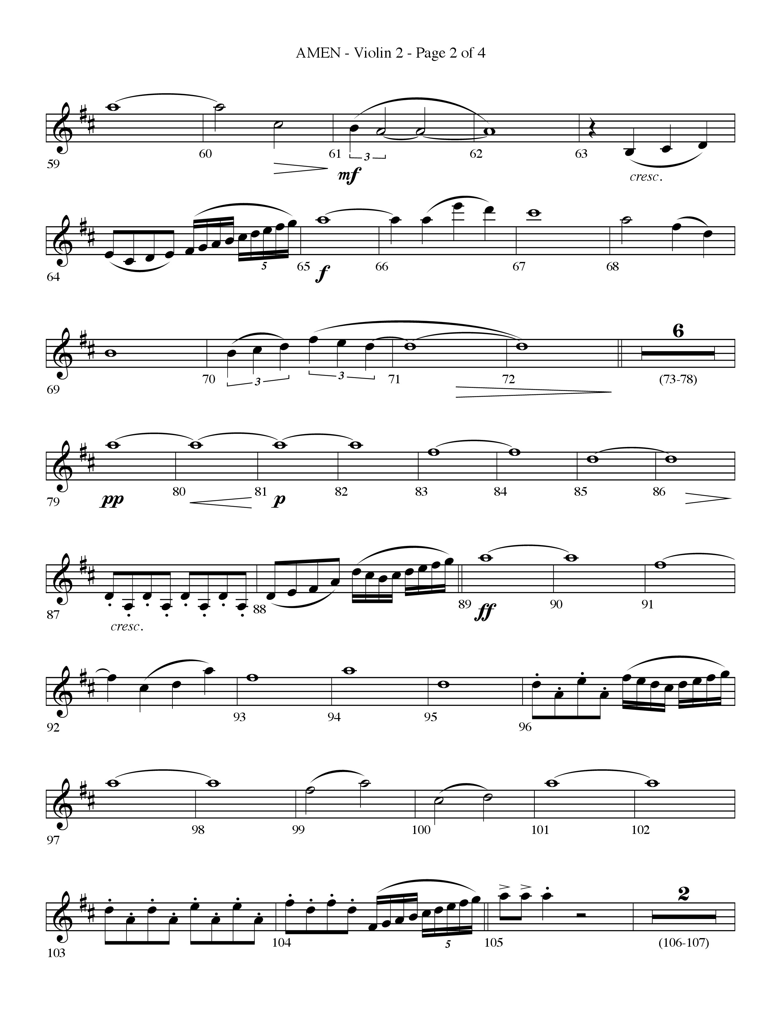 Amen (Choral Anthem SATB) Violin 2 (Lifeway Choral / Arr. Bradley Knight)
