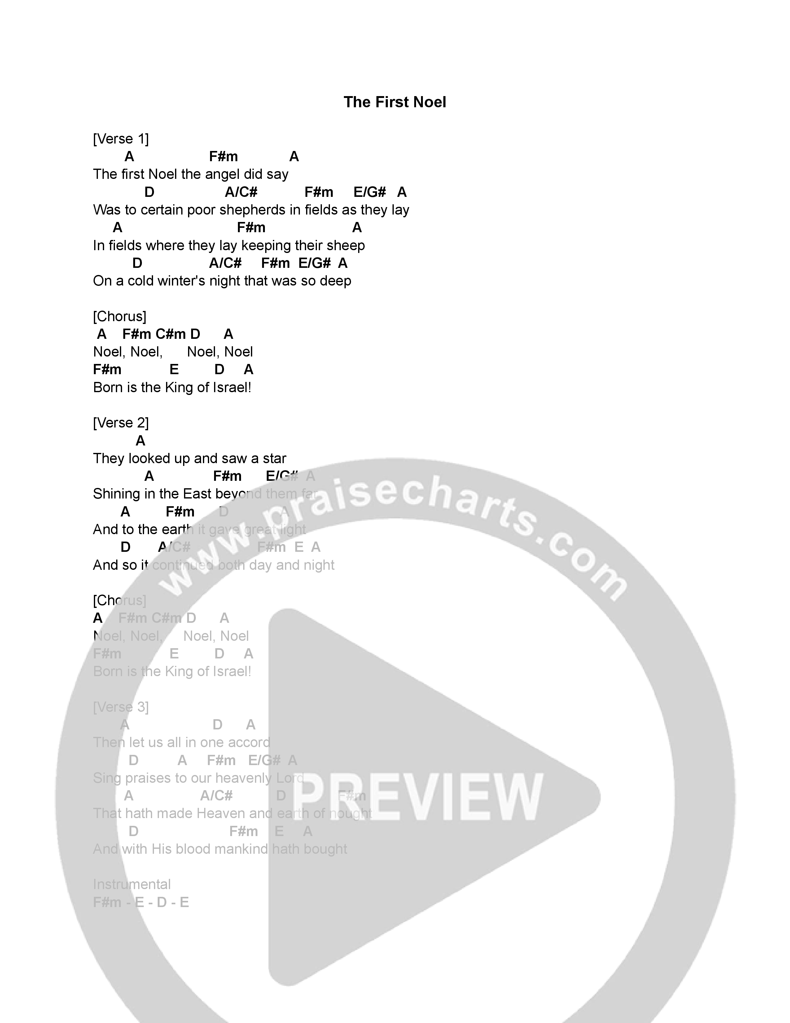 The First Noel Chord Chart (North Palm Worship / Deborah Hong)