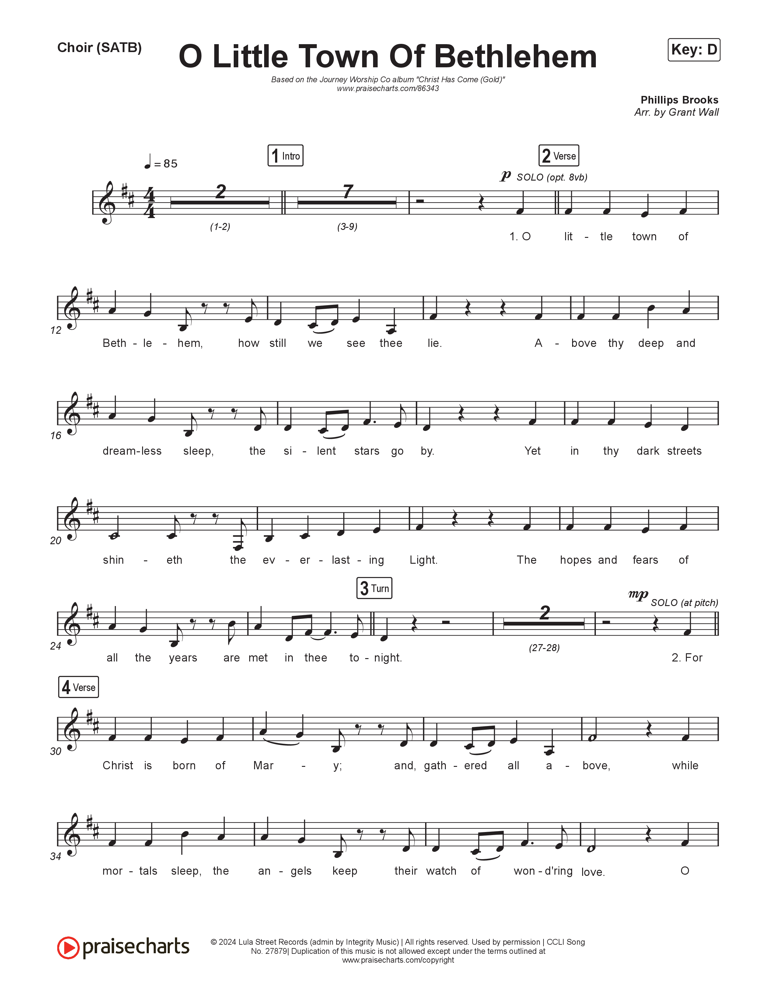 O Little Town of Bethlehem Choir Sheet (SATB) (Journey Worship Co)