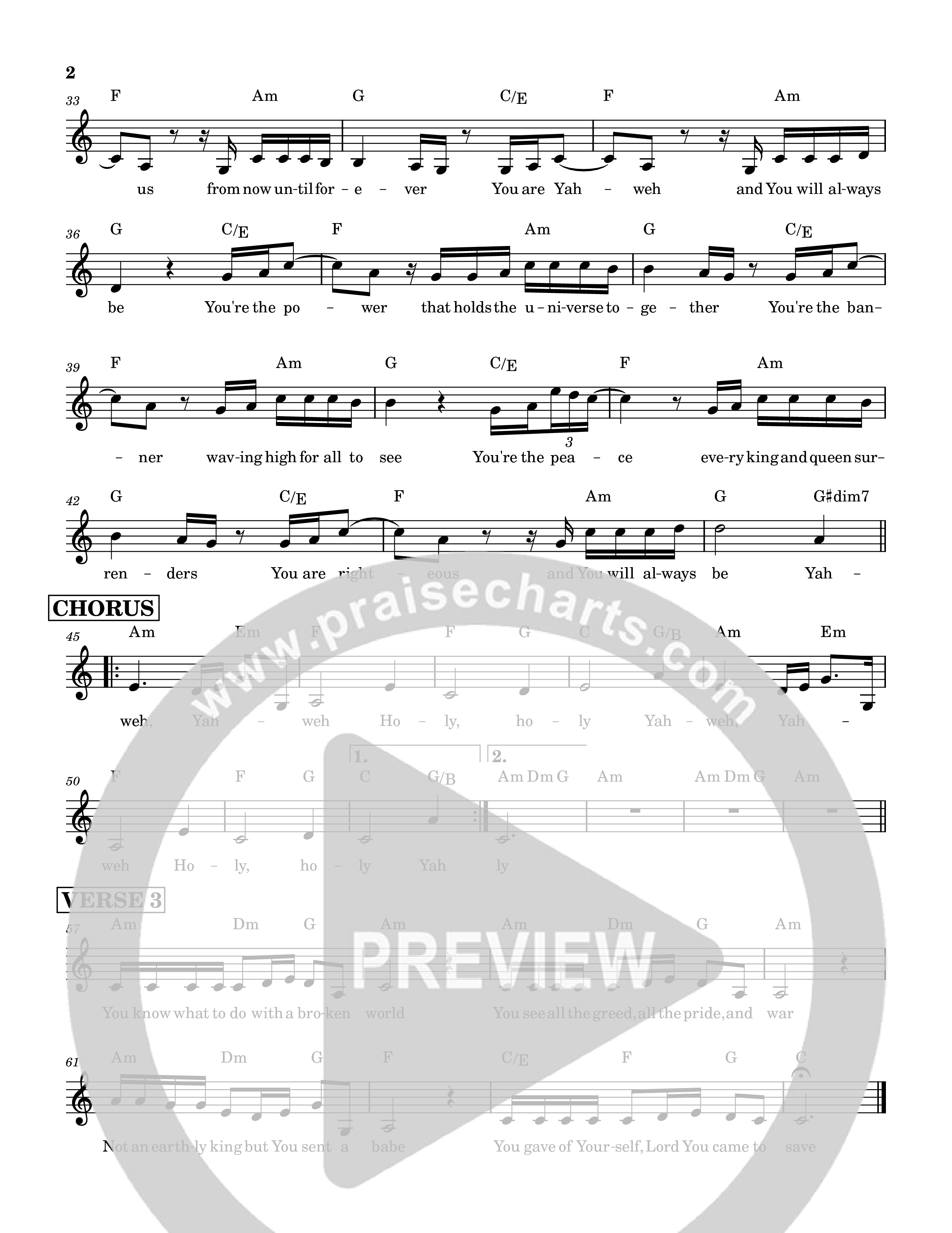 Yahweh Holy (Church Version) Lead Sheet Melody (May Angeles / James Paek / Homecoming Music)