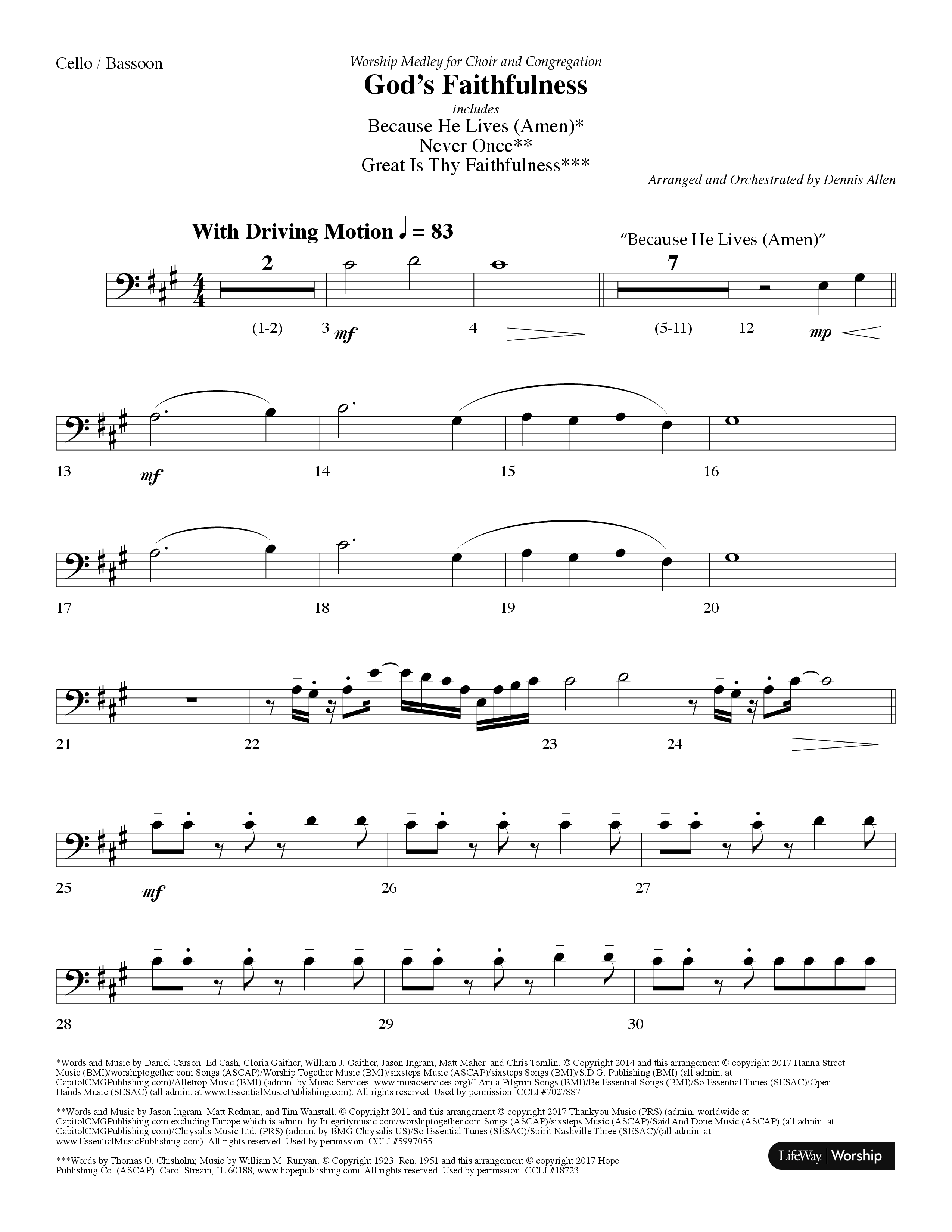 God's Faithfulness Medley (Choral Anthem SATB) Cello (Lifeway Choral / Arr. Dennis Allen)