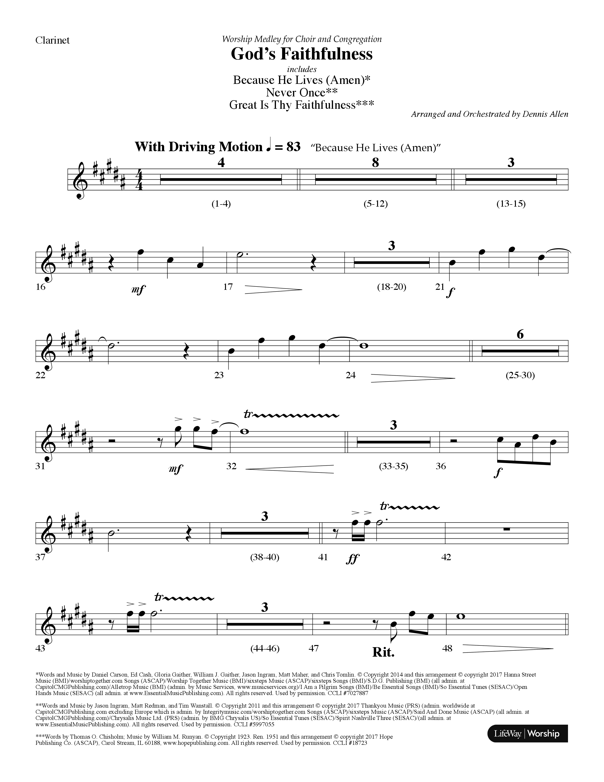 God's Faithfulness Medley (Choral Anthem SATB) Clarinet (Lifeway Choral / Arr. Dennis Allen)