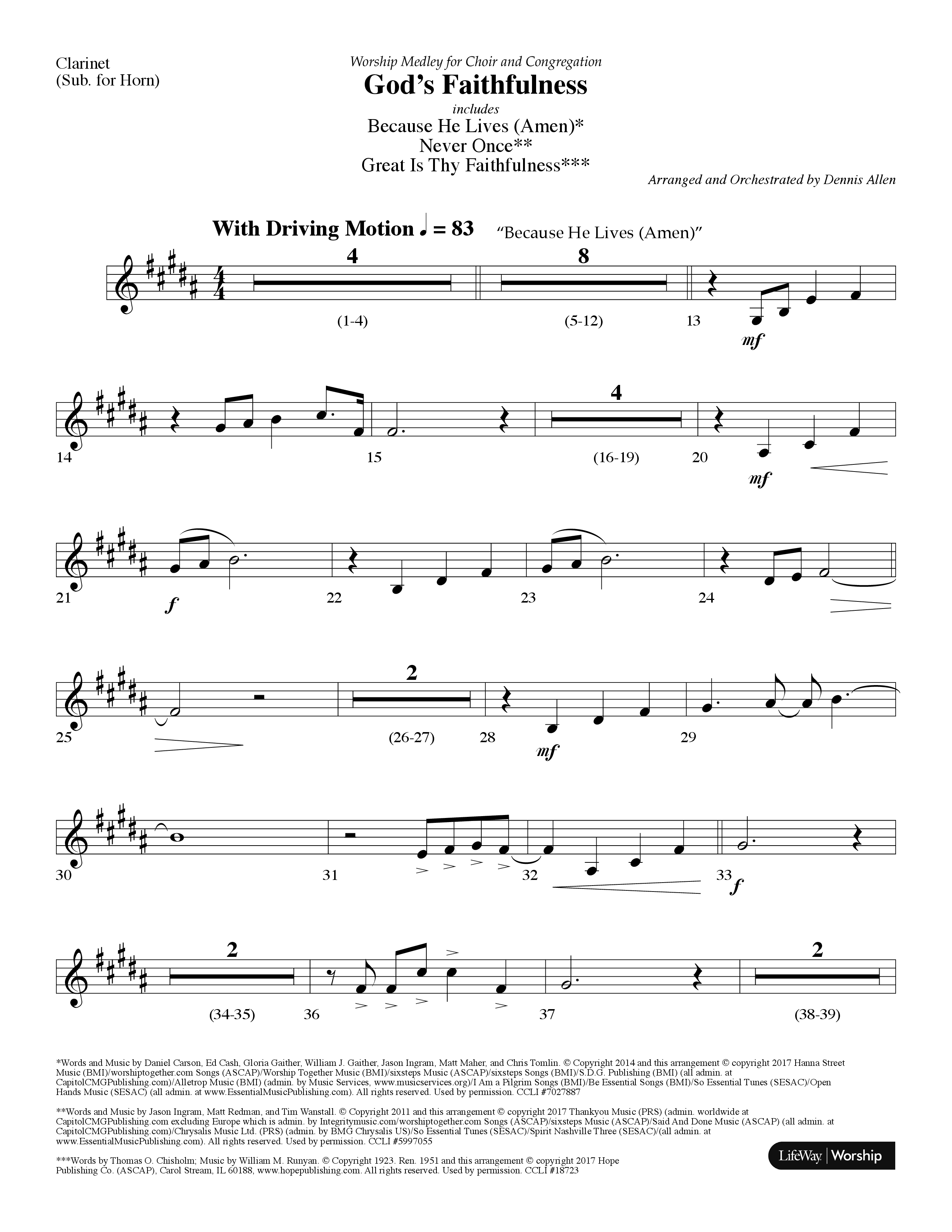 God's Faithfulness Medley (Choral Anthem SATB) Clarinet (Lifeway Choral / Arr. Dennis Allen)