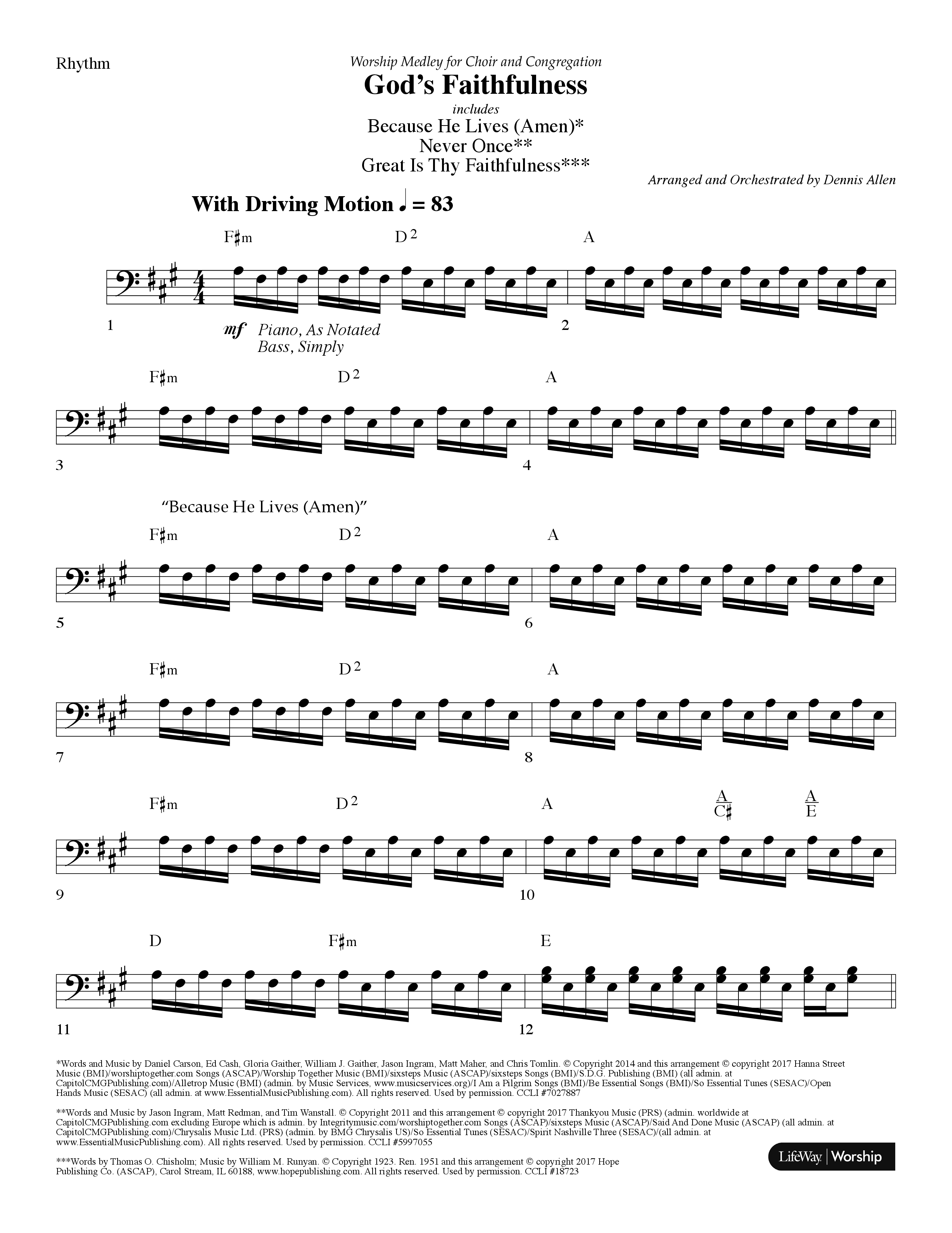 God's Faithfulness Medley (Choral Anthem SATB) Rhythm Chart (Lifeway Choral / Arr. Dennis Allen)