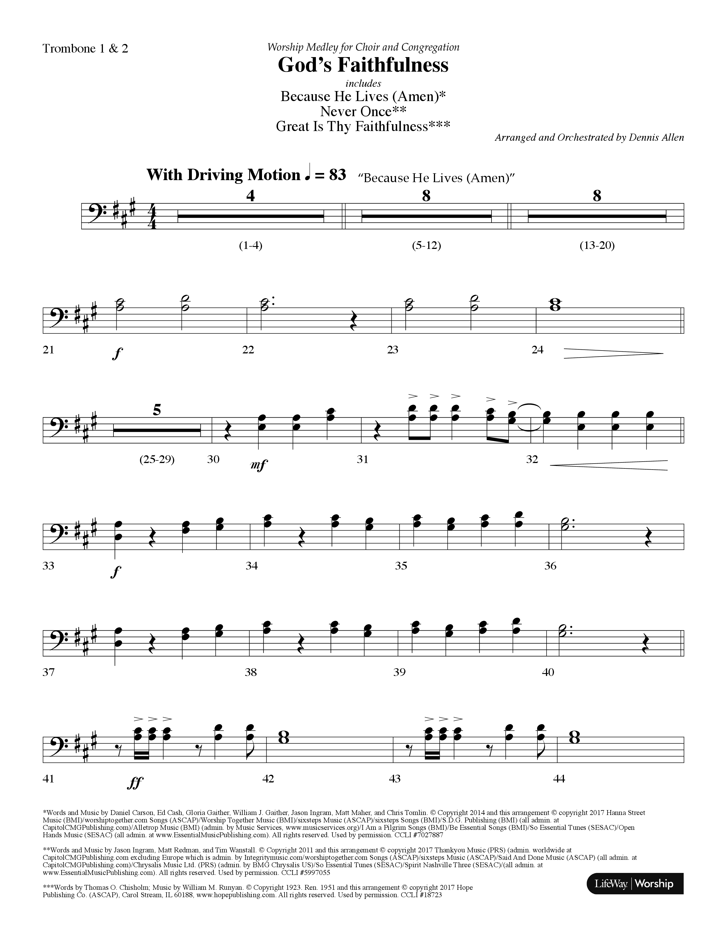 God's Faithfulness Medley (Choral Anthem SATB) Trombone 1/2 (Lifeway Choral / Arr. Dennis Allen)