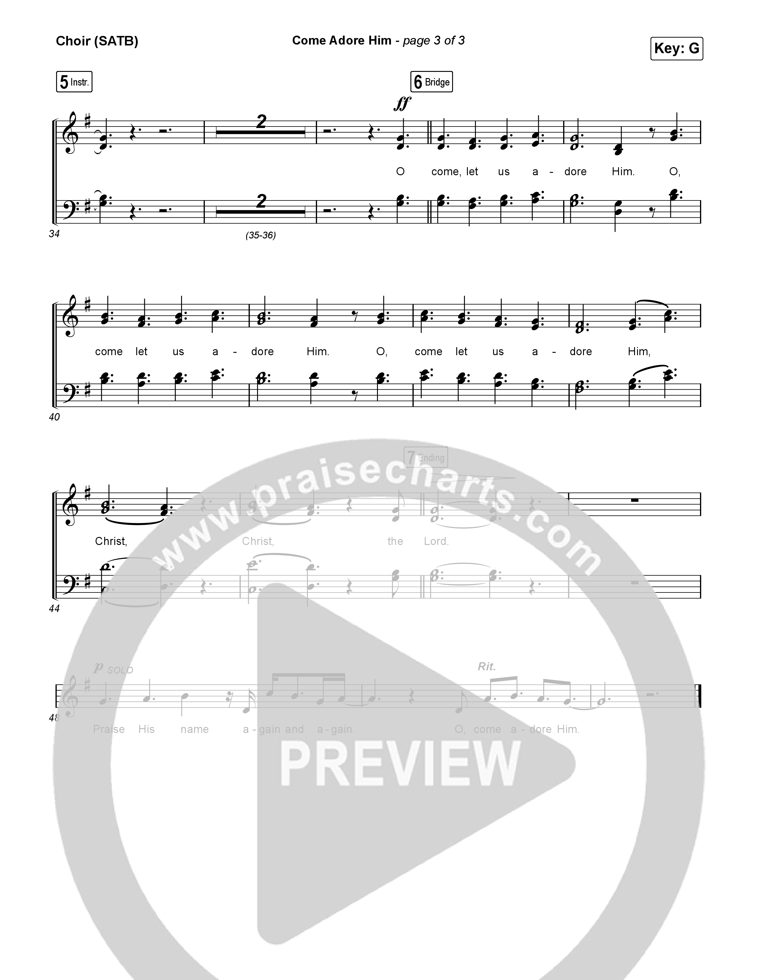 Come Adore Him Vocal Sheet (SATB) (Riley Clemmons)