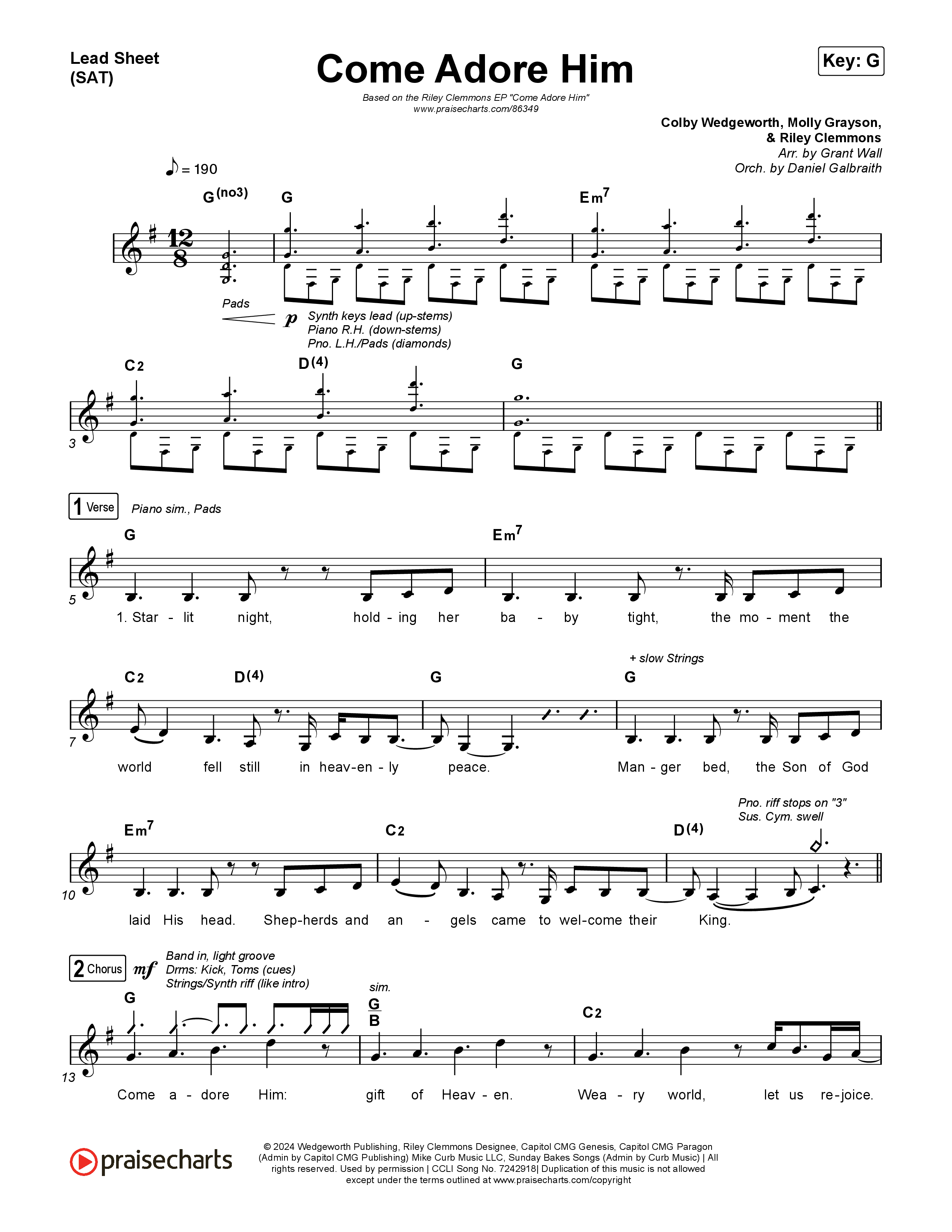 Come Adore Him Lead Sheet (SAT) (Riley Clemmons)