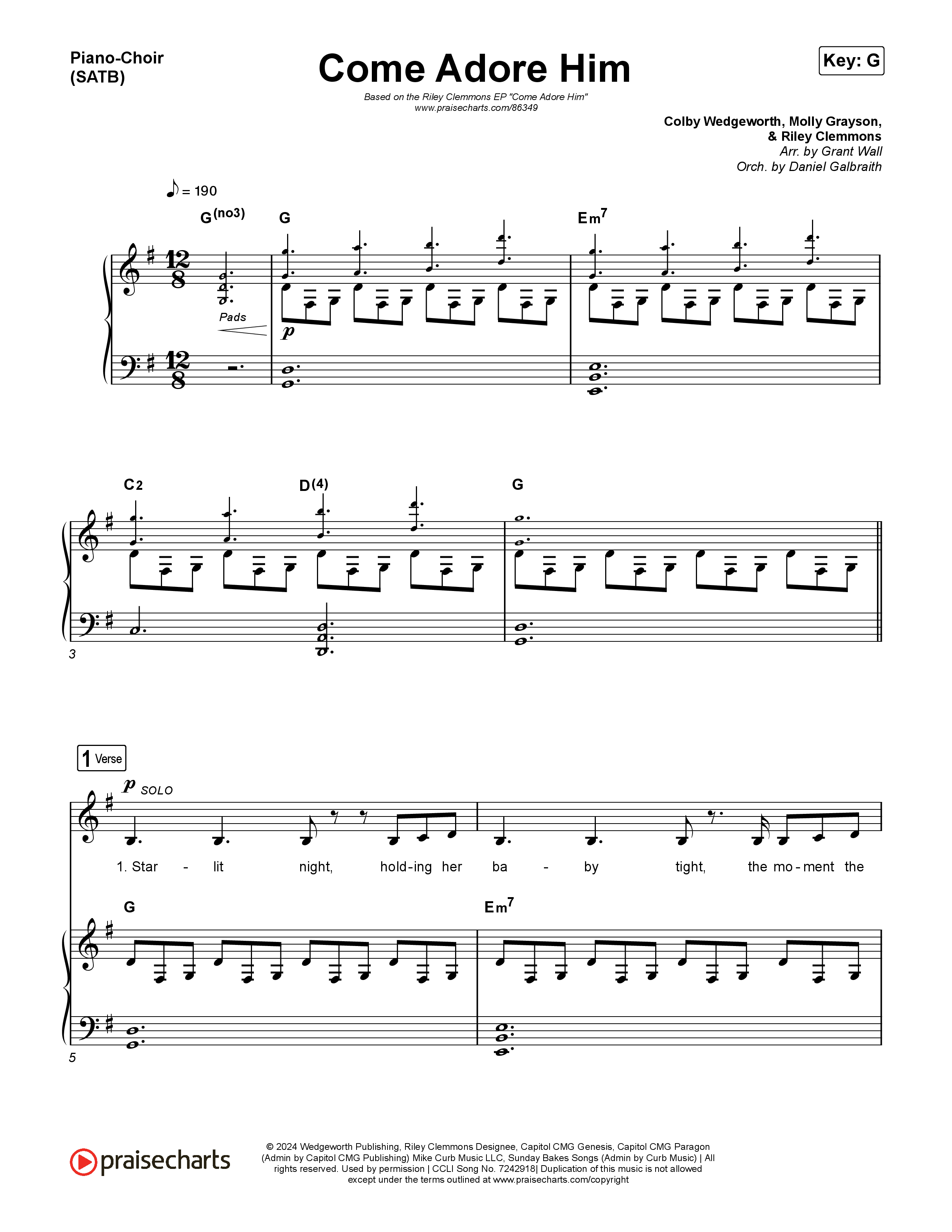 Come Adore Him Piano/Vocal Pack (Riley Clemmons)