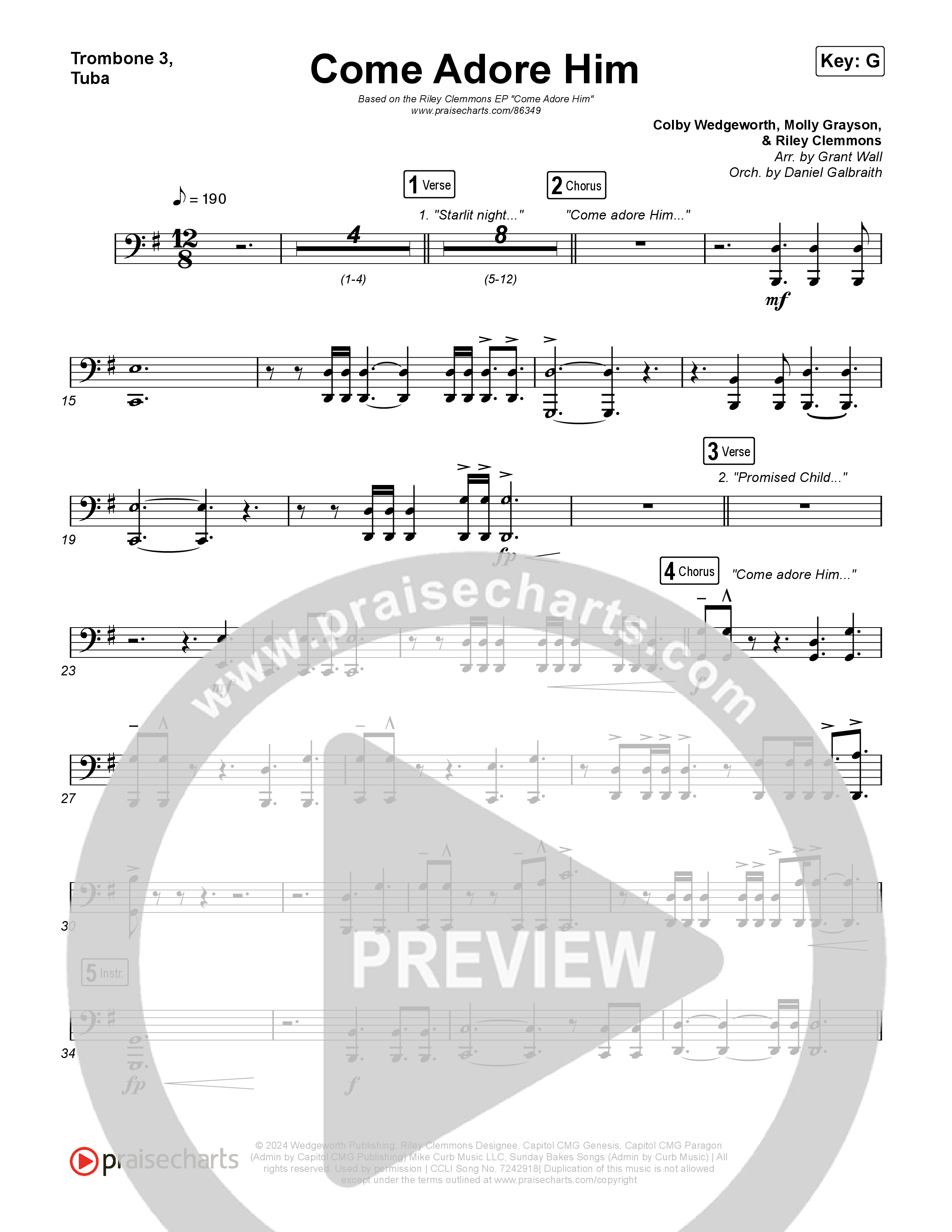 Come Adore Him Trombone 3/Tuba (Riley Clemmons)