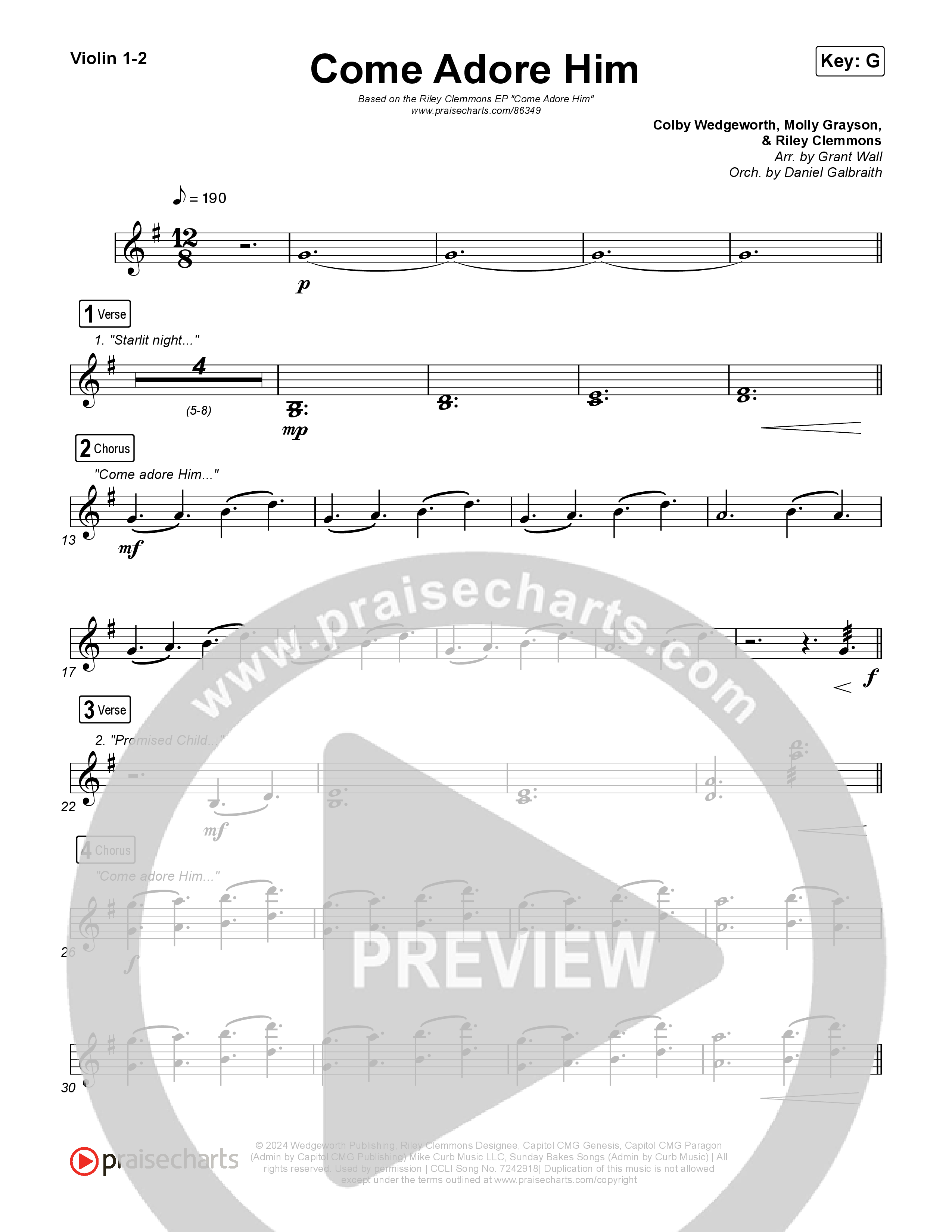 Come Adore Him Violin 1/2 (Riley Clemmons)