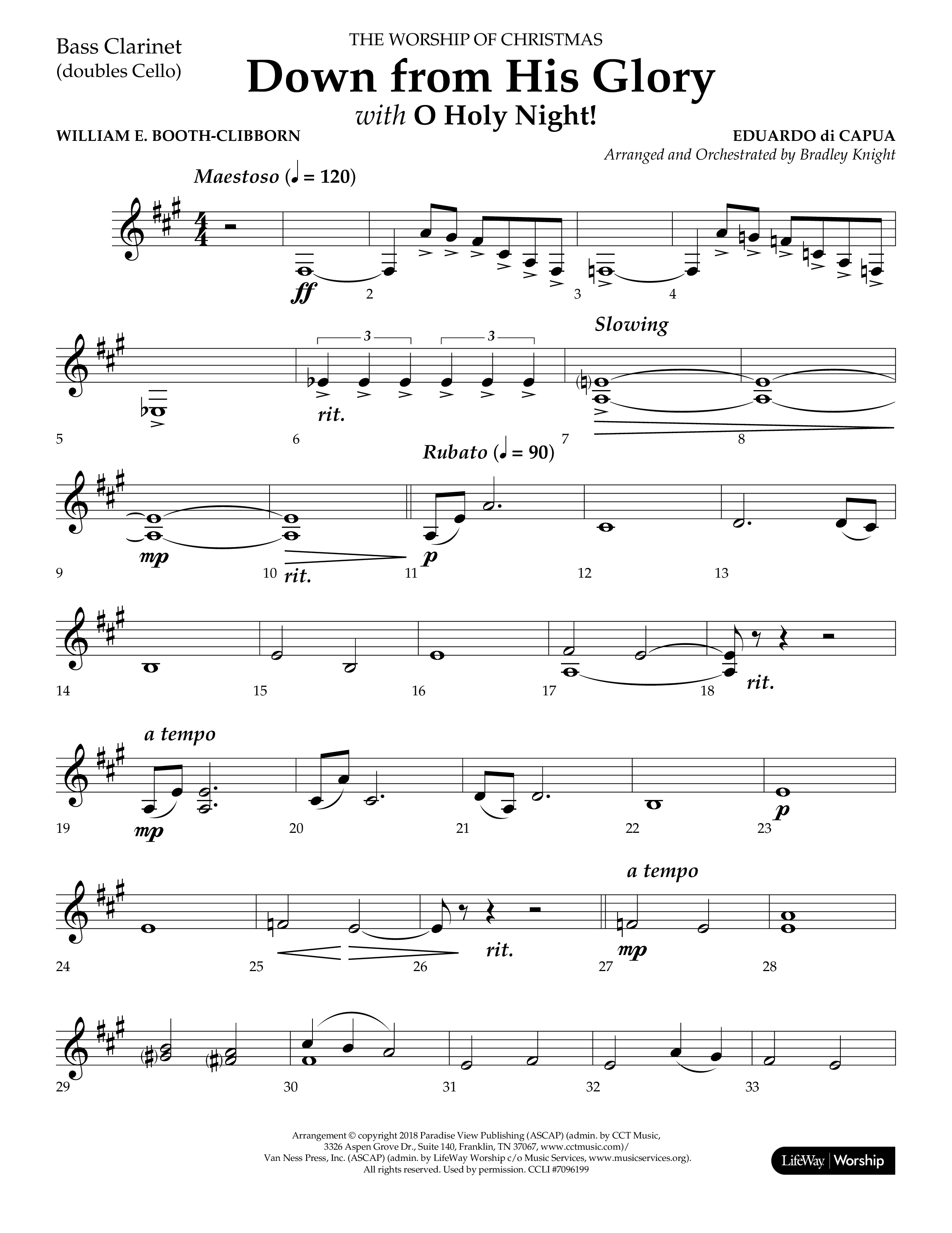 Down From His Glory (with O Holy Night) (Choral Anthem SATB) Bass Clarinet (Lifeway Choral / Arr. Bradley Knight)