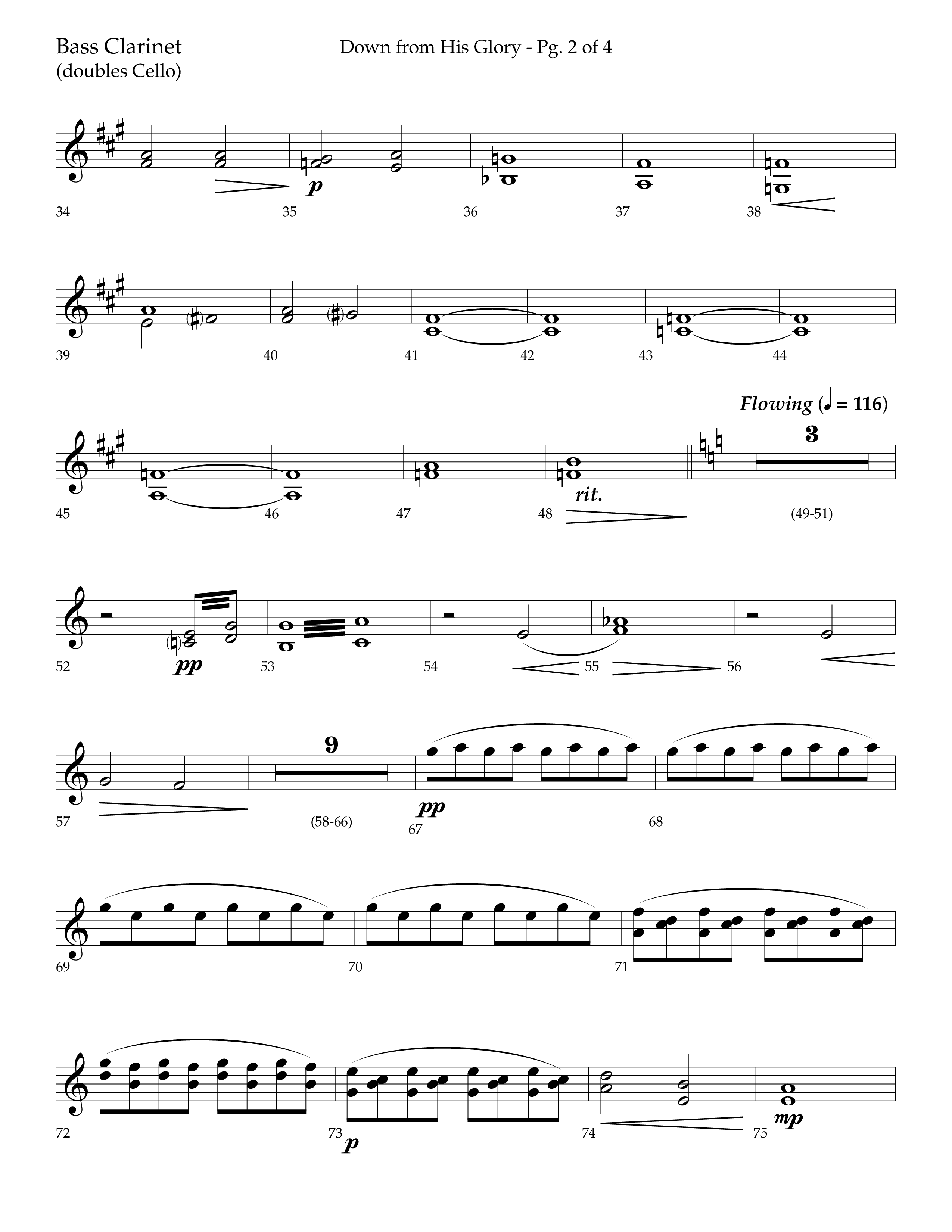 Down From His Glory (with O Holy Night) (Choral Anthem SATB) Bass Clarinet (Lifeway Choral / Arr. Bradley Knight)