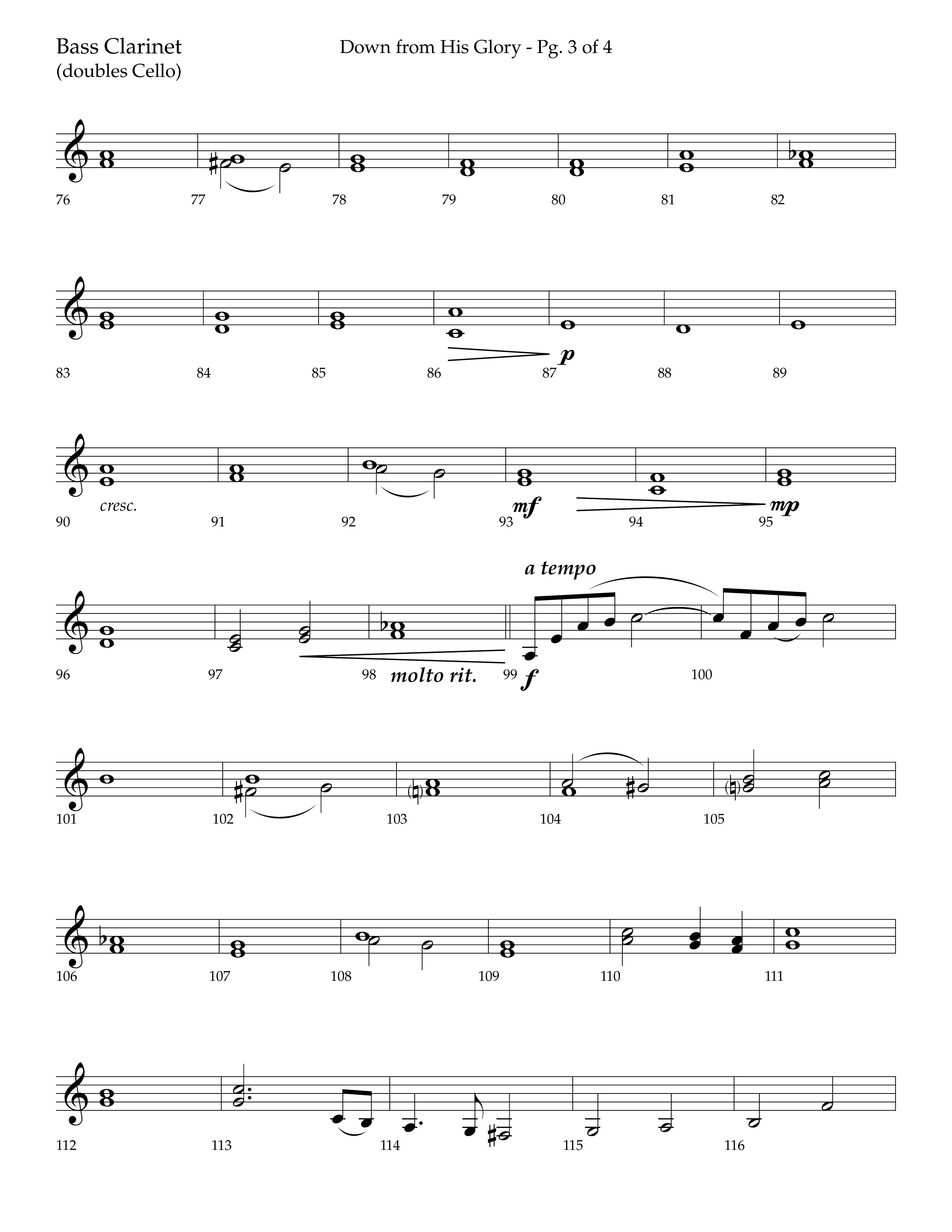 Down From His Glory (with O Holy Night) (Choral Anthem SATB) Bass Clarinet (Lifeway Choral / Arr. Bradley Knight)