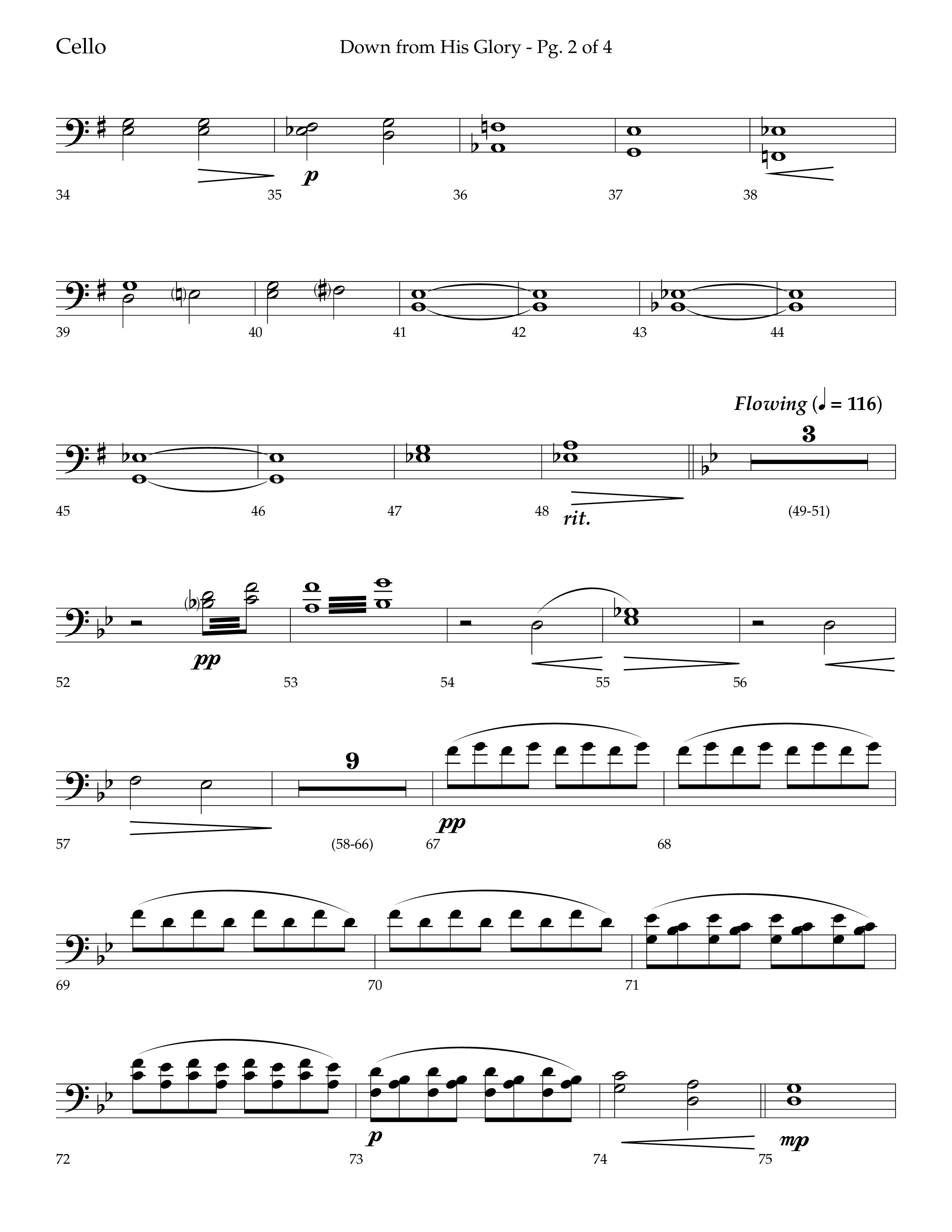 Down From His Glory (with O Holy Night) (Choral Anthem SATB) Cello (Lifeway Choral / Arr. Bradley Knight)