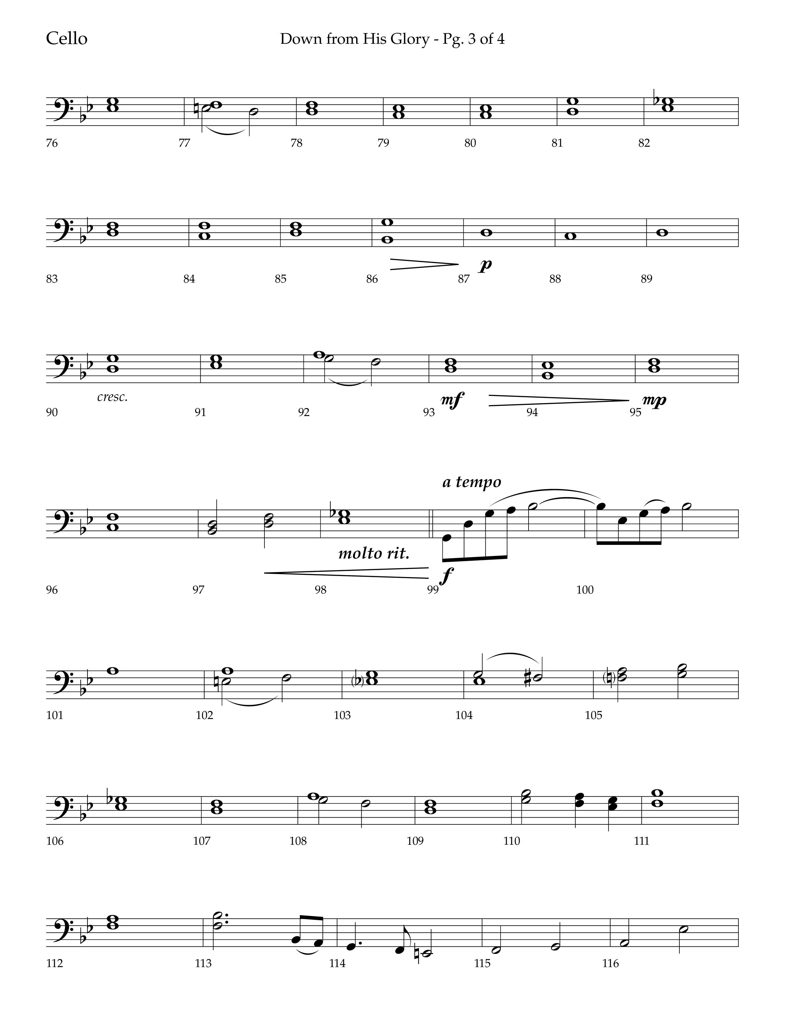 Down From His Glory (with O Holy Night) (Choral Anthem SATB) Cello (Lifeway Choral / Arr. Bradley Knight)