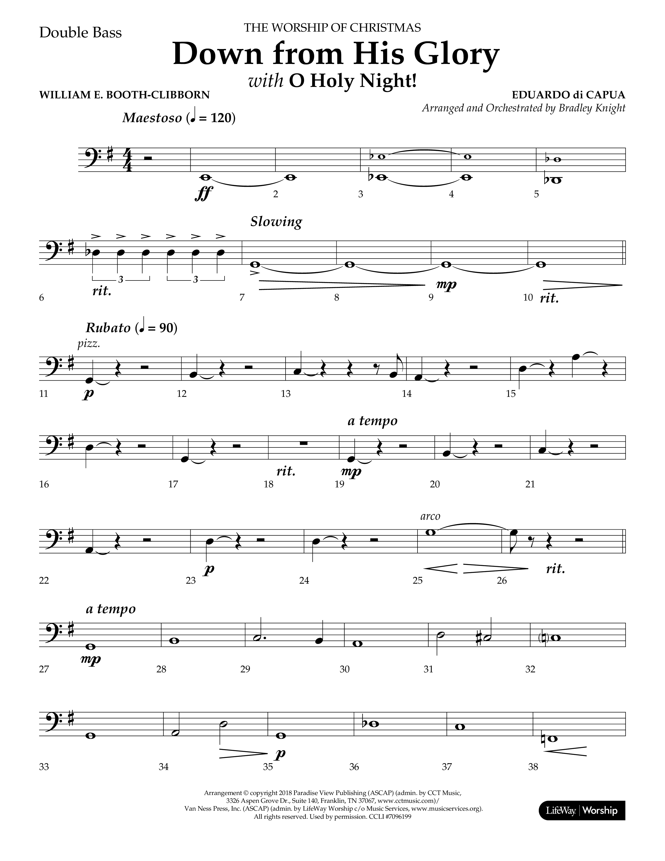 Down From His Glory (with O Holy Night) (Choral Anthem SATB) Double Bass (Lifeway Choral / Arr. Bradley Knight)