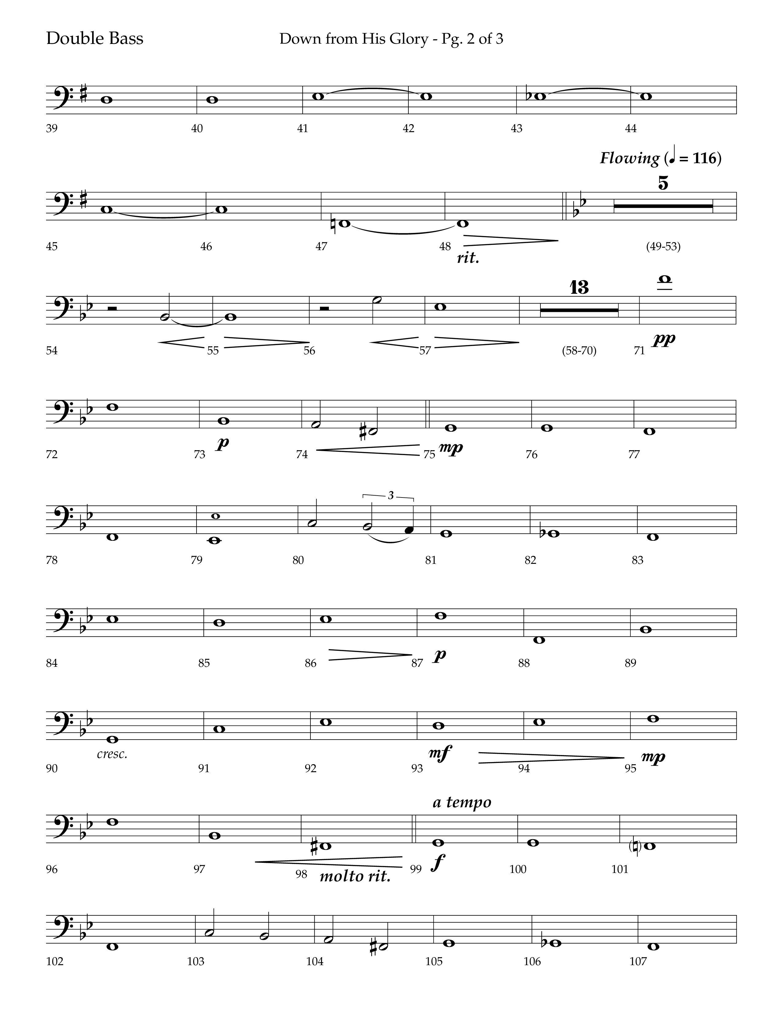Down From His Glory (with O Holy Night) (Choral Anthem SATB) Double Bass (Lifeway Choral / Arr. Bradley Knight)