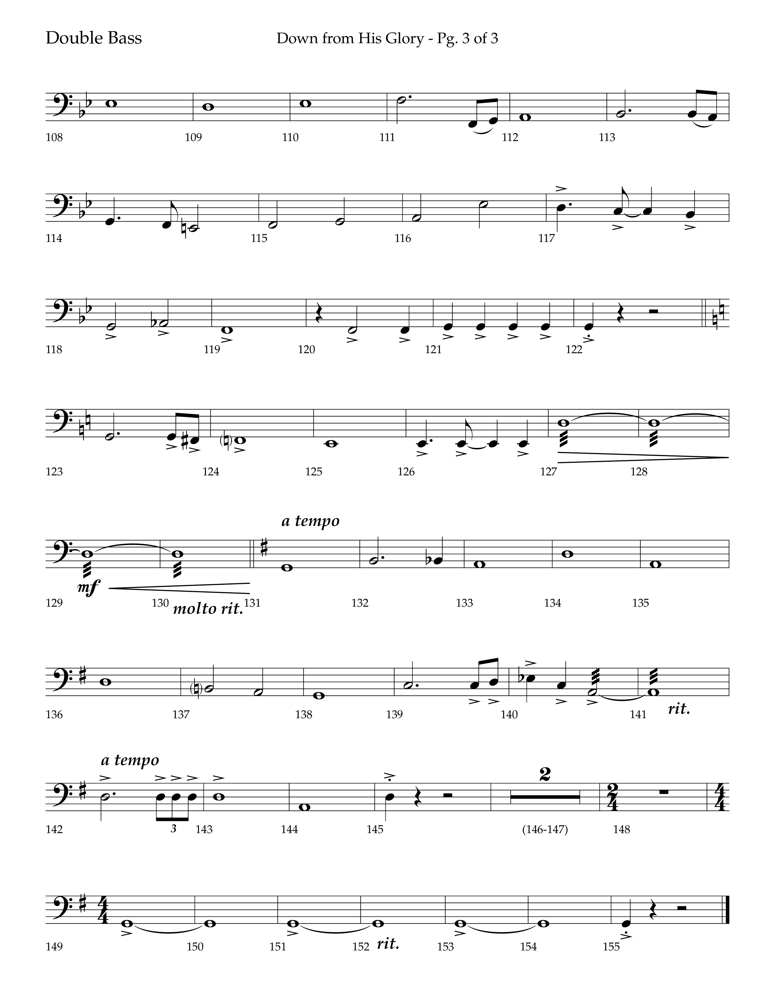Down From His Glory (with O Holy Night) (Choral Anthem SATB) Double Bass (Lifeway Choral / Arr. Bradley Knight)