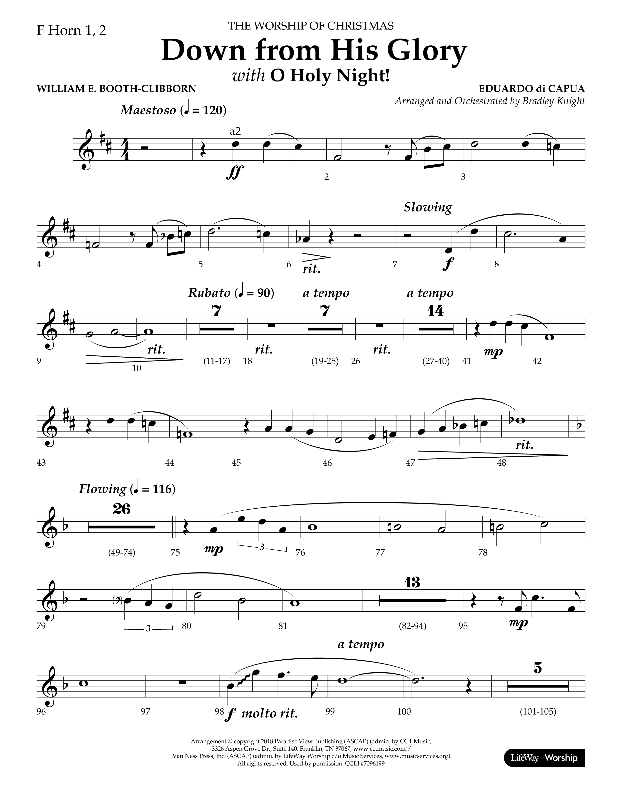 Down From His Glory (with O Holy Night) (Choral Anthem SATB) French Horn 1/2 (Lifeway Choral / Arr. Bradley Knight)